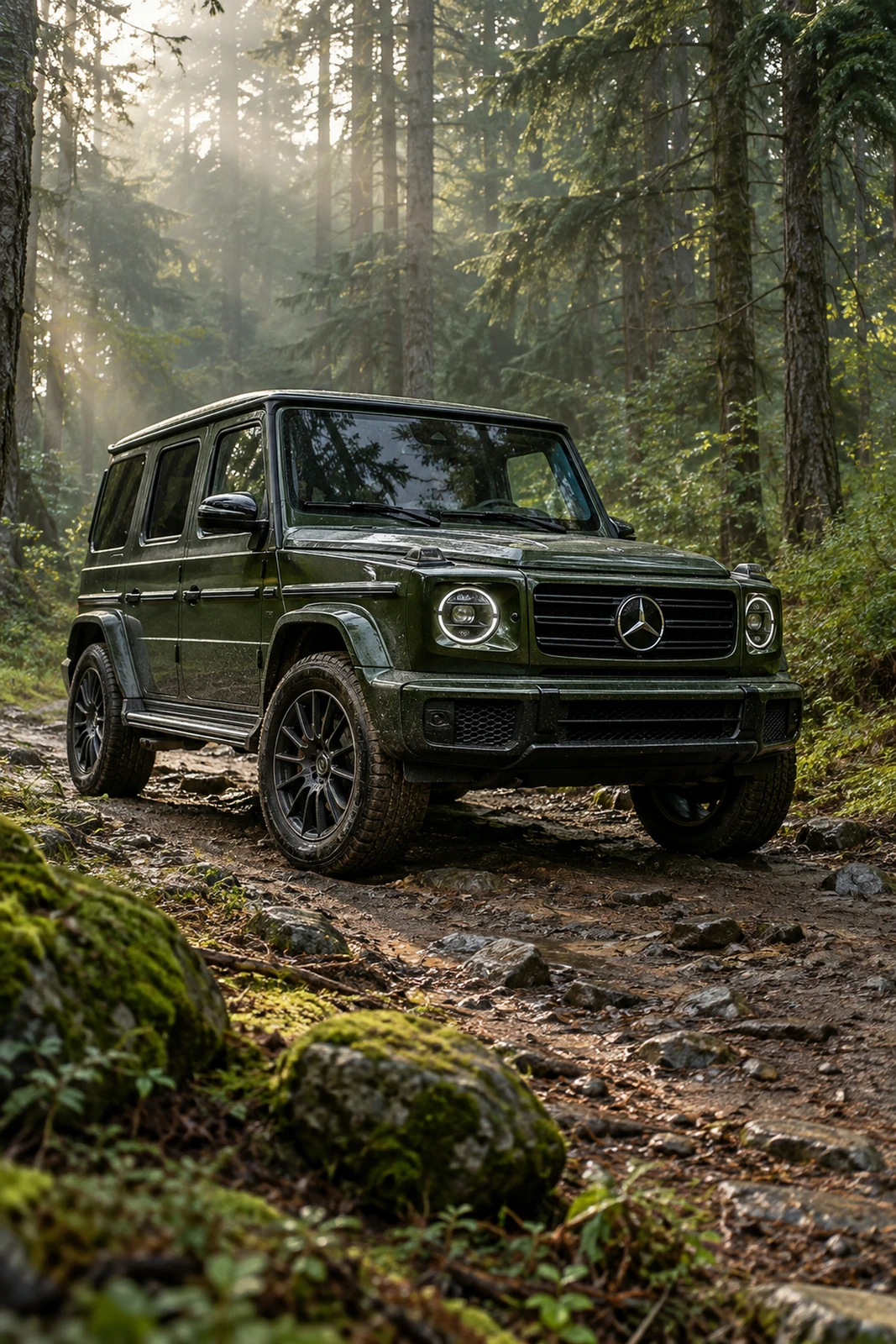 АВТО 1007487 тёмно зелёный G Class на лесной дороге