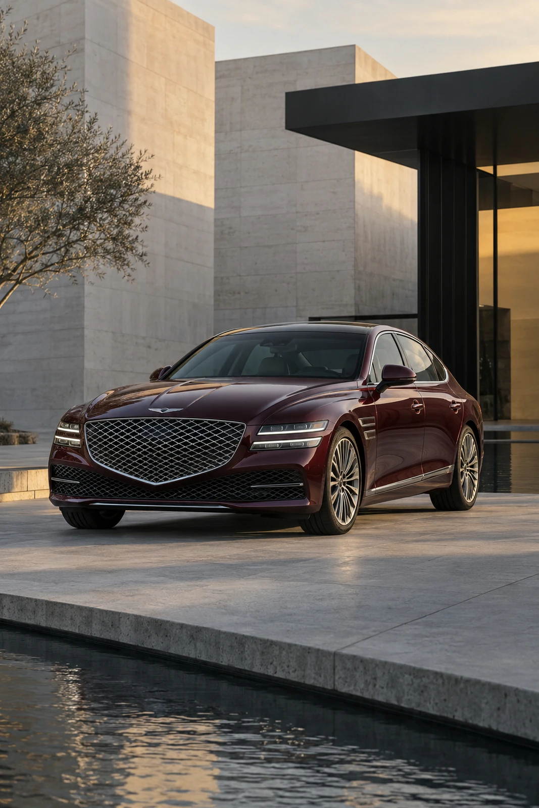 АВТО 1007499 бордовый Genesis G80 у музея современного искусства