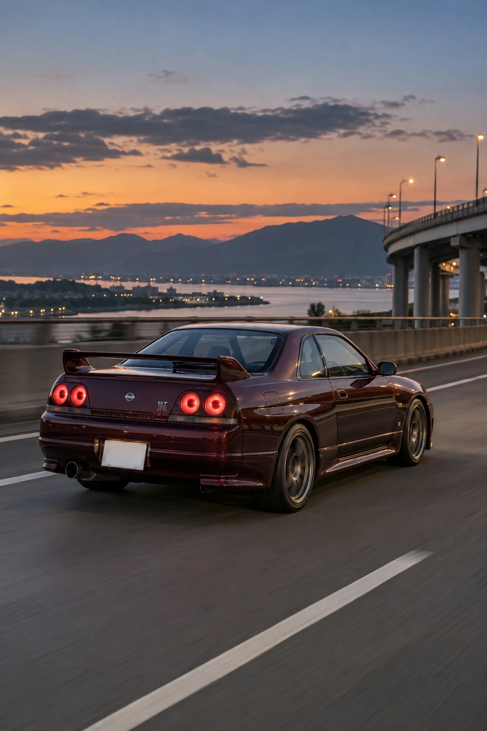 АВТО 1007428 Nissan Skyline GTR R33 бордовый городская эстакада