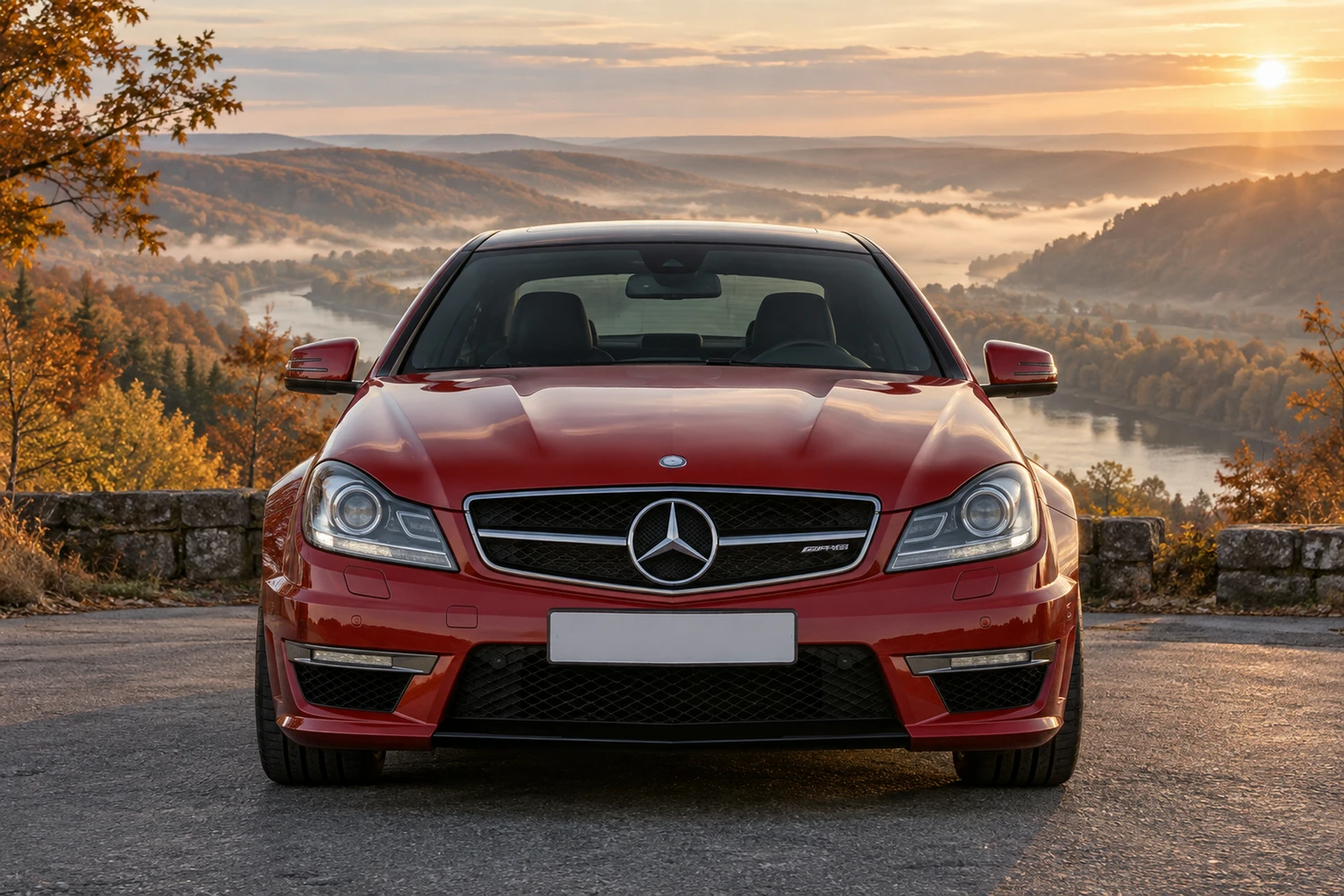 АВТО 1007233 Mercedes C63 AMG C204 красный туман над рекой