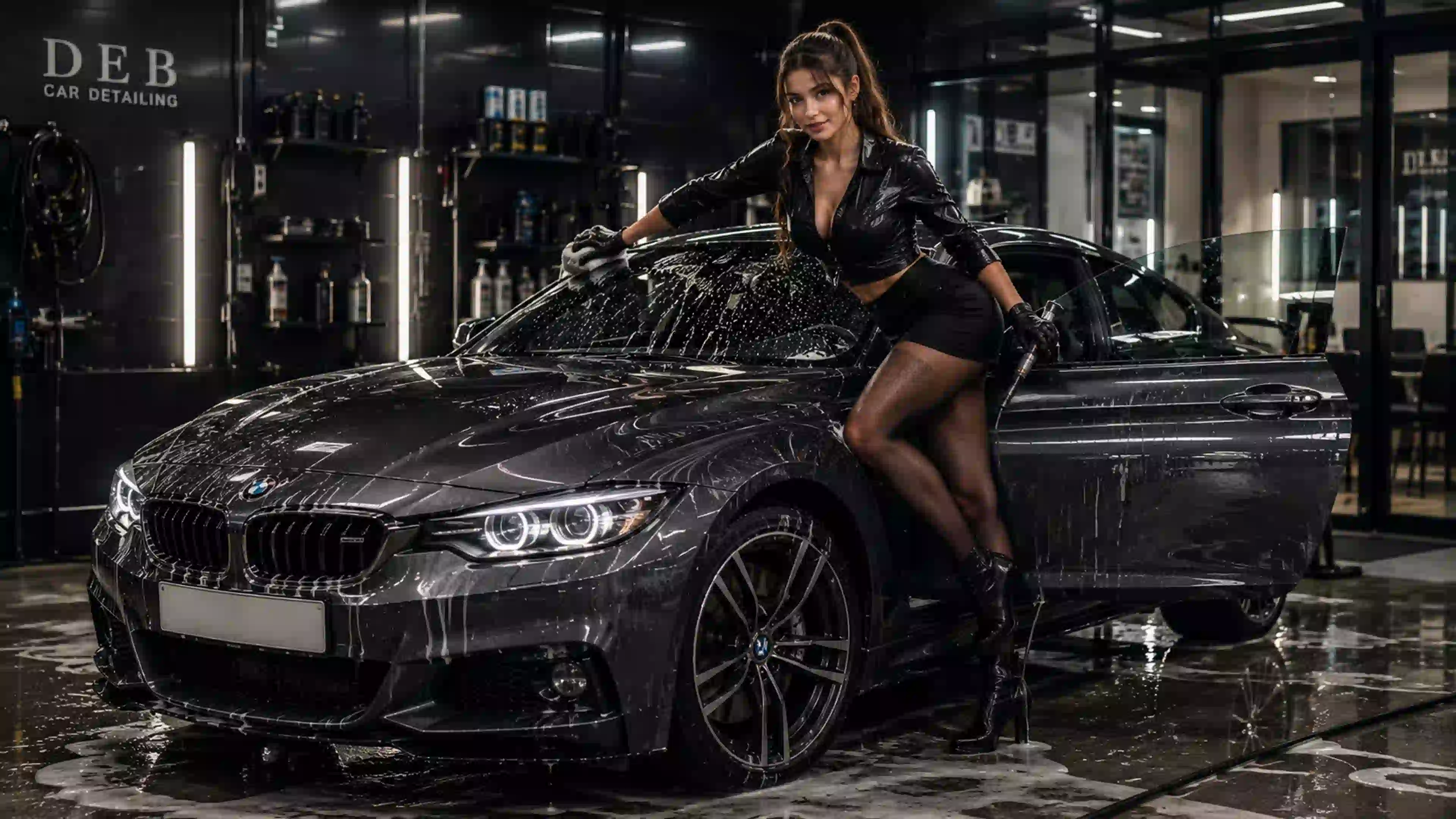 ДЕВ 00601 девушка глянцевый детейлинг bmw с пеной