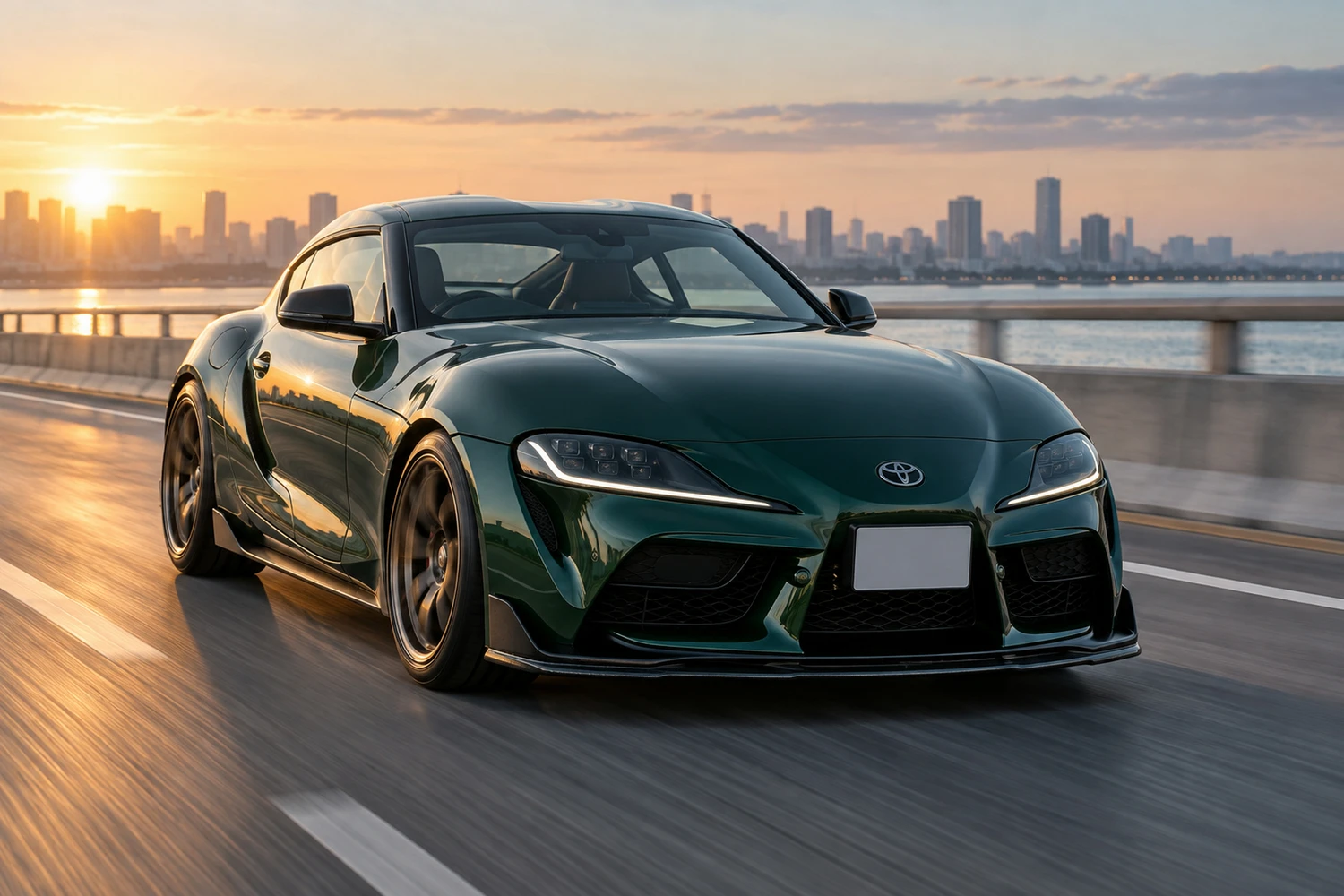 АВТО 1006884 Toyota GR Supra A90 зелёный мост над рекой