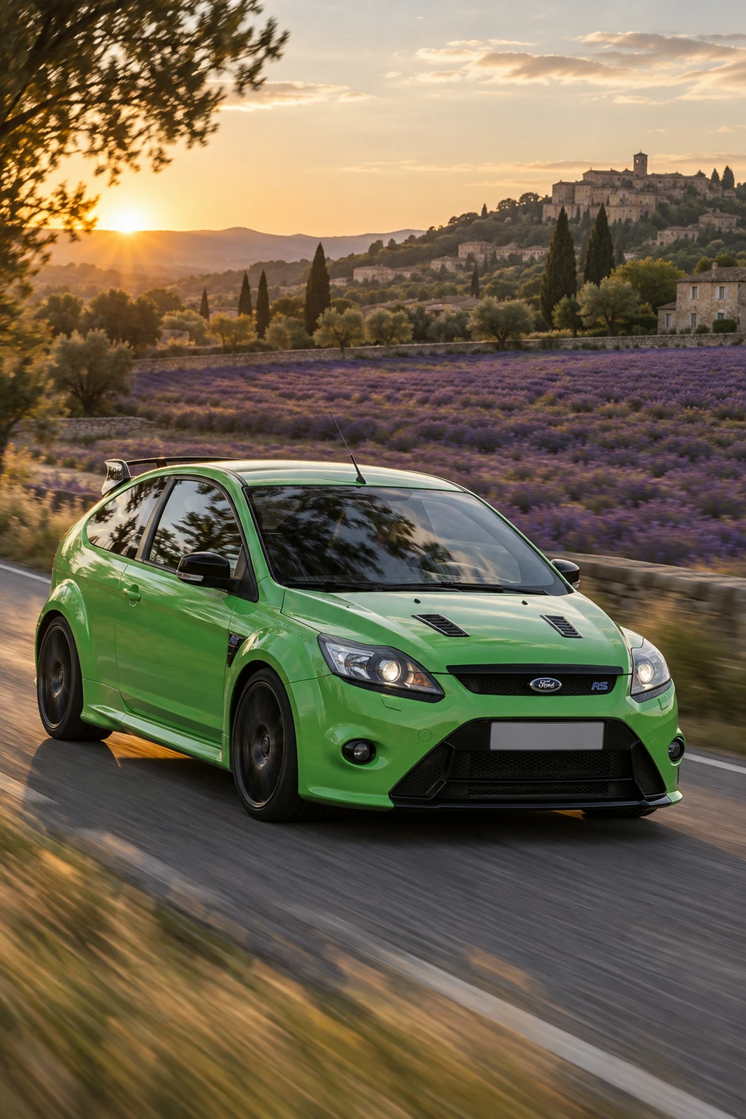 АВТО 1008595 Форд Focus RS Mk2 зелёный Дорога среди лаванды