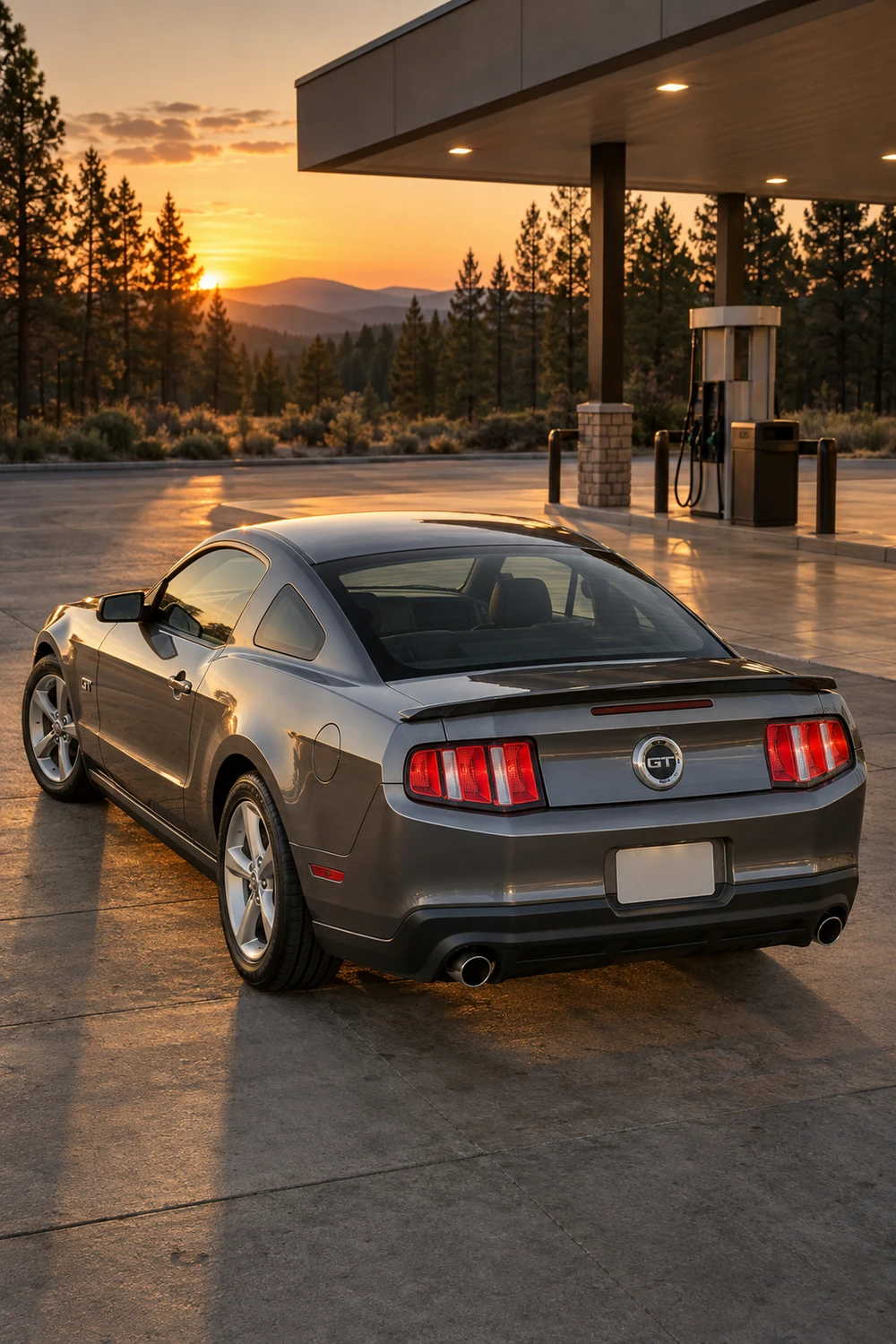 АВТО 1006863 Ford Mustang GT S197 серый АЗС у леса
