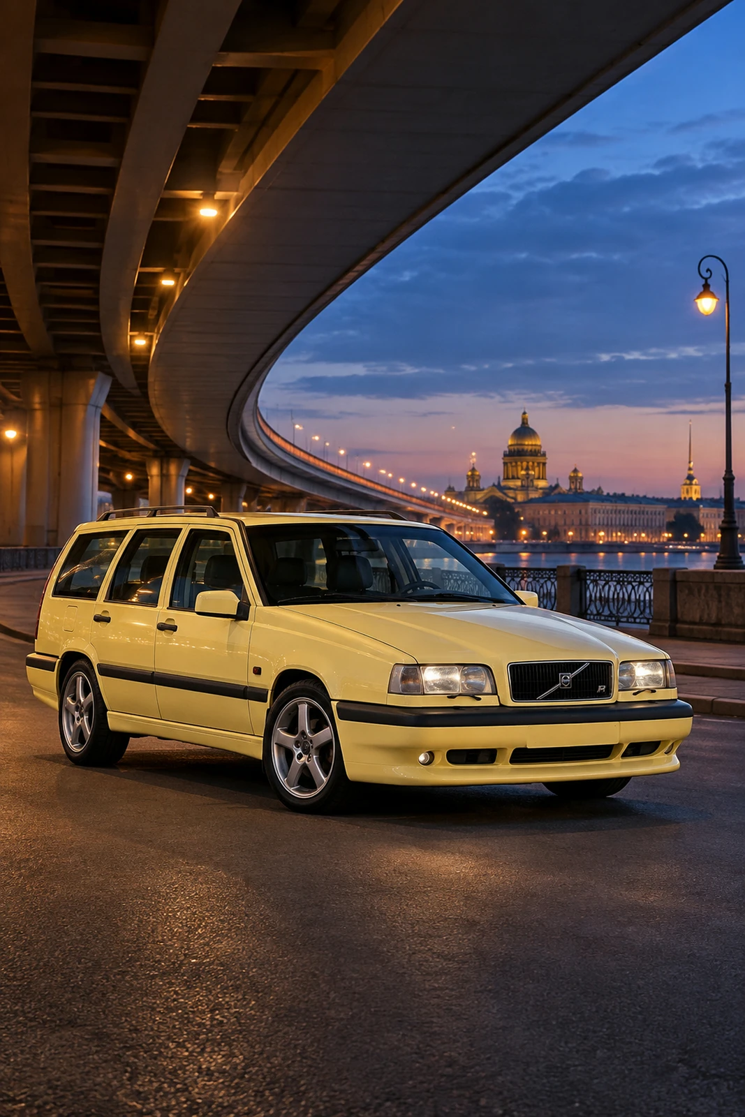 АВТО 1008499 Вольво 850R жёлтый Петербург эстакада синий час