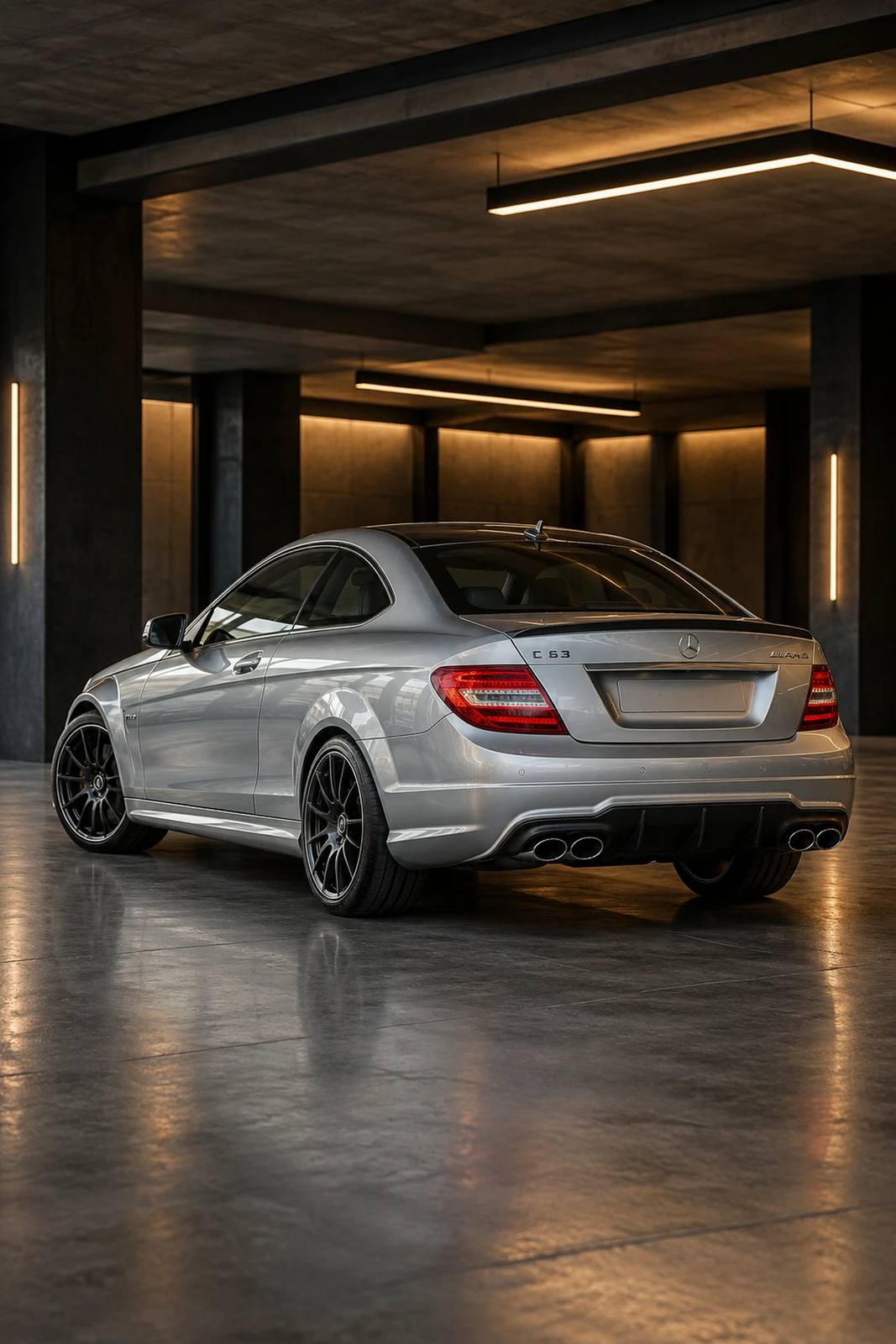 АВТО 1008221 Мерседес C63 купе серебристый Ночной гараж