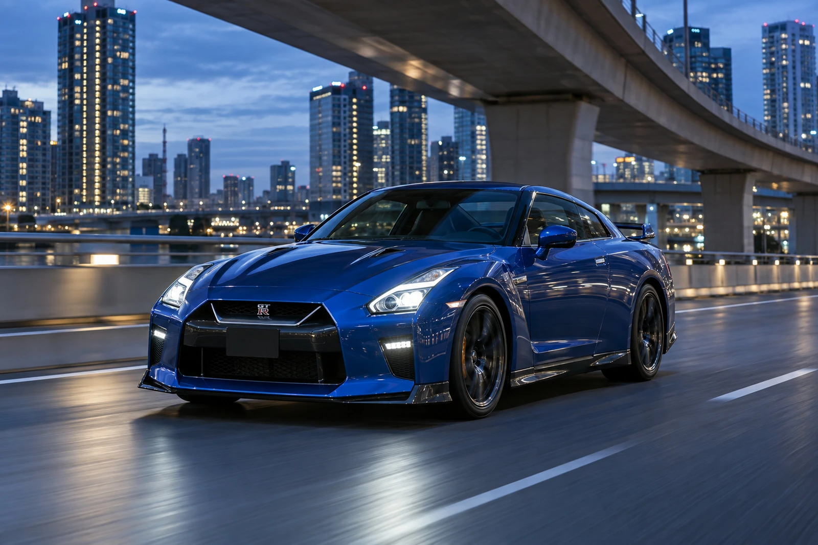 АВТО 1007488 синий Nissan GT R под городской эстакадой