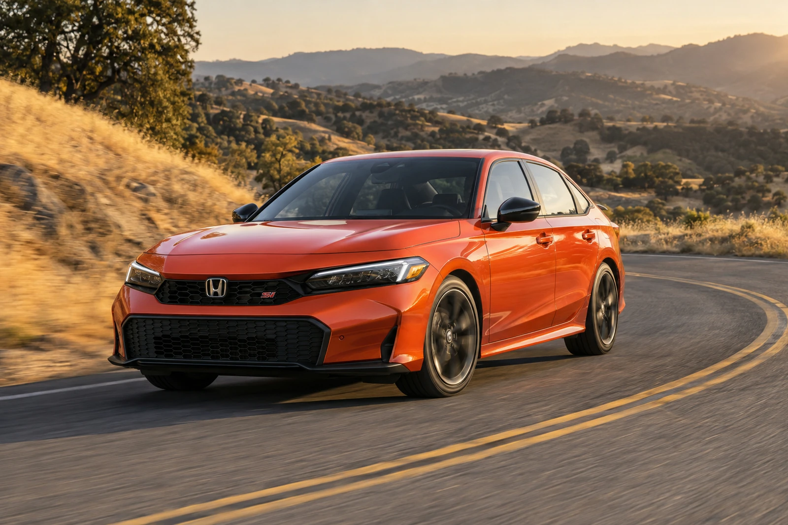 АВТО 1007632 оранжевая Honda Civic Si в калифорнийских холмах