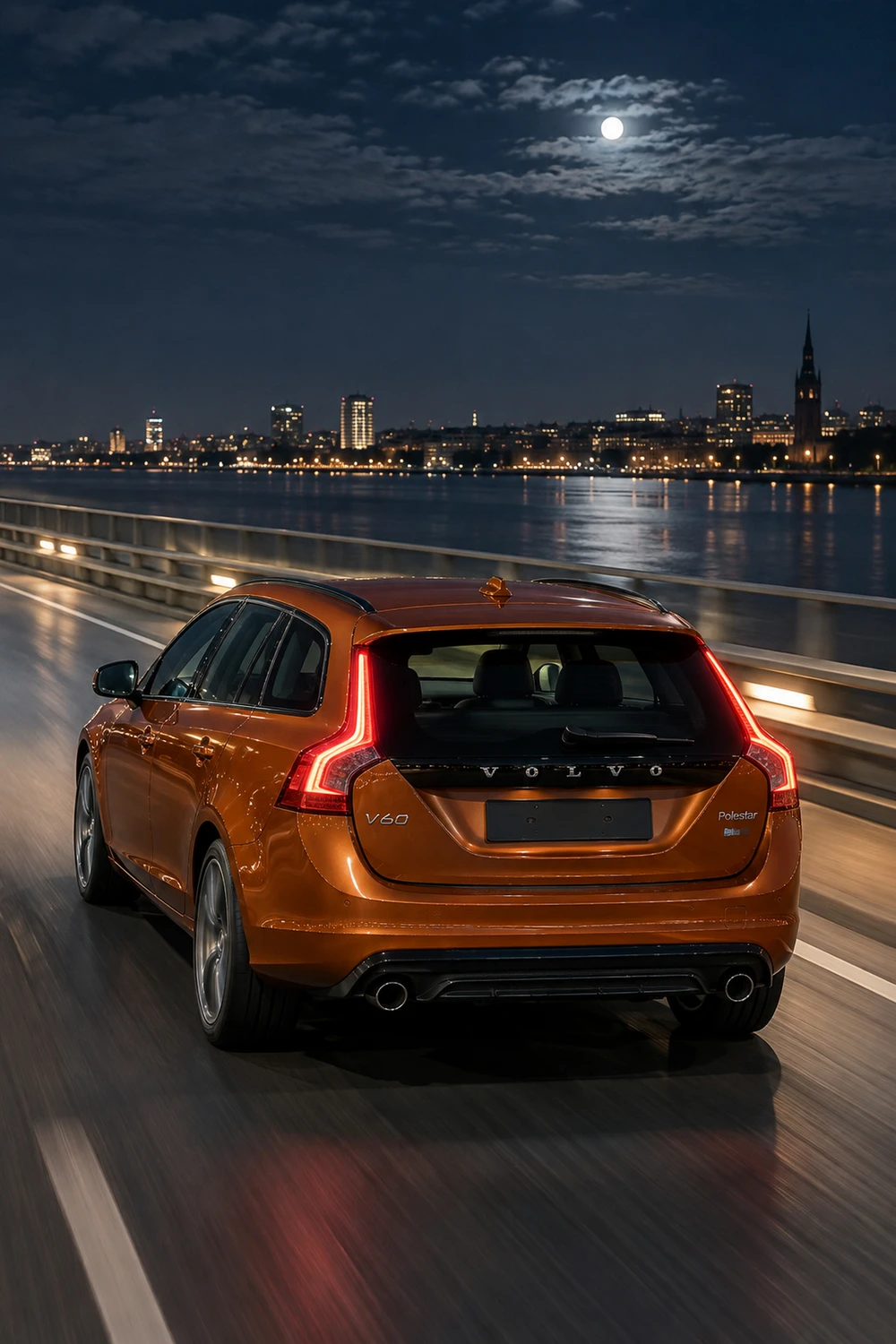 АВТО 1006778 Volvo V60 Polestar оранжевый мост над рекой