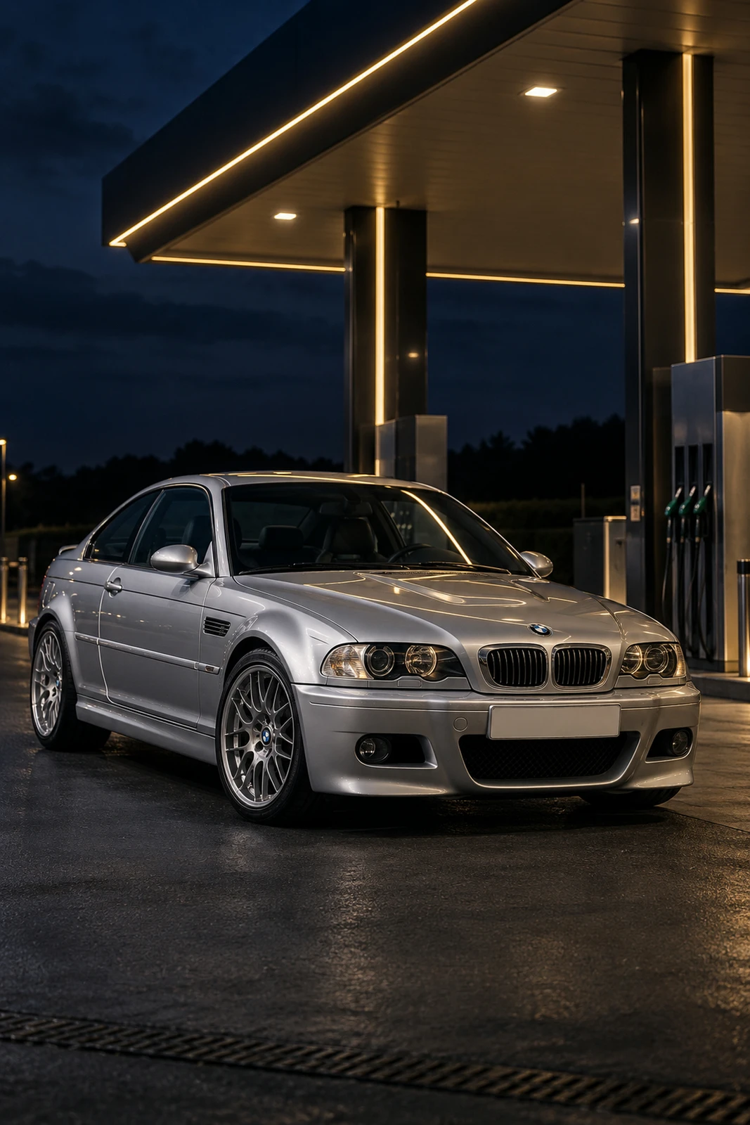 АВТО 1008183 БМВ M3 E46 серебристый Ночная АЗС