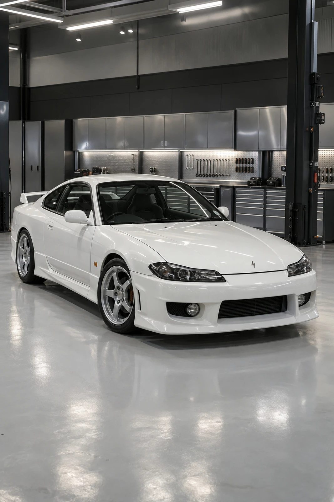 АВТО 1007547 белый Nissan Silvia S15 в чистом тюнинг гараже