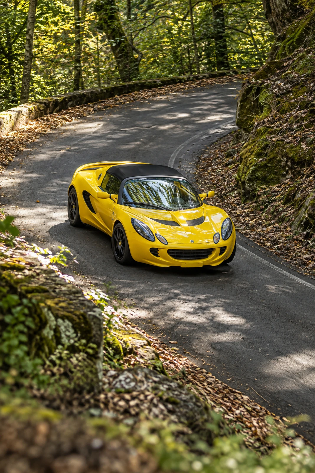 АВТО 1007529 жёлтый Lotus Elise на лесном серпантине