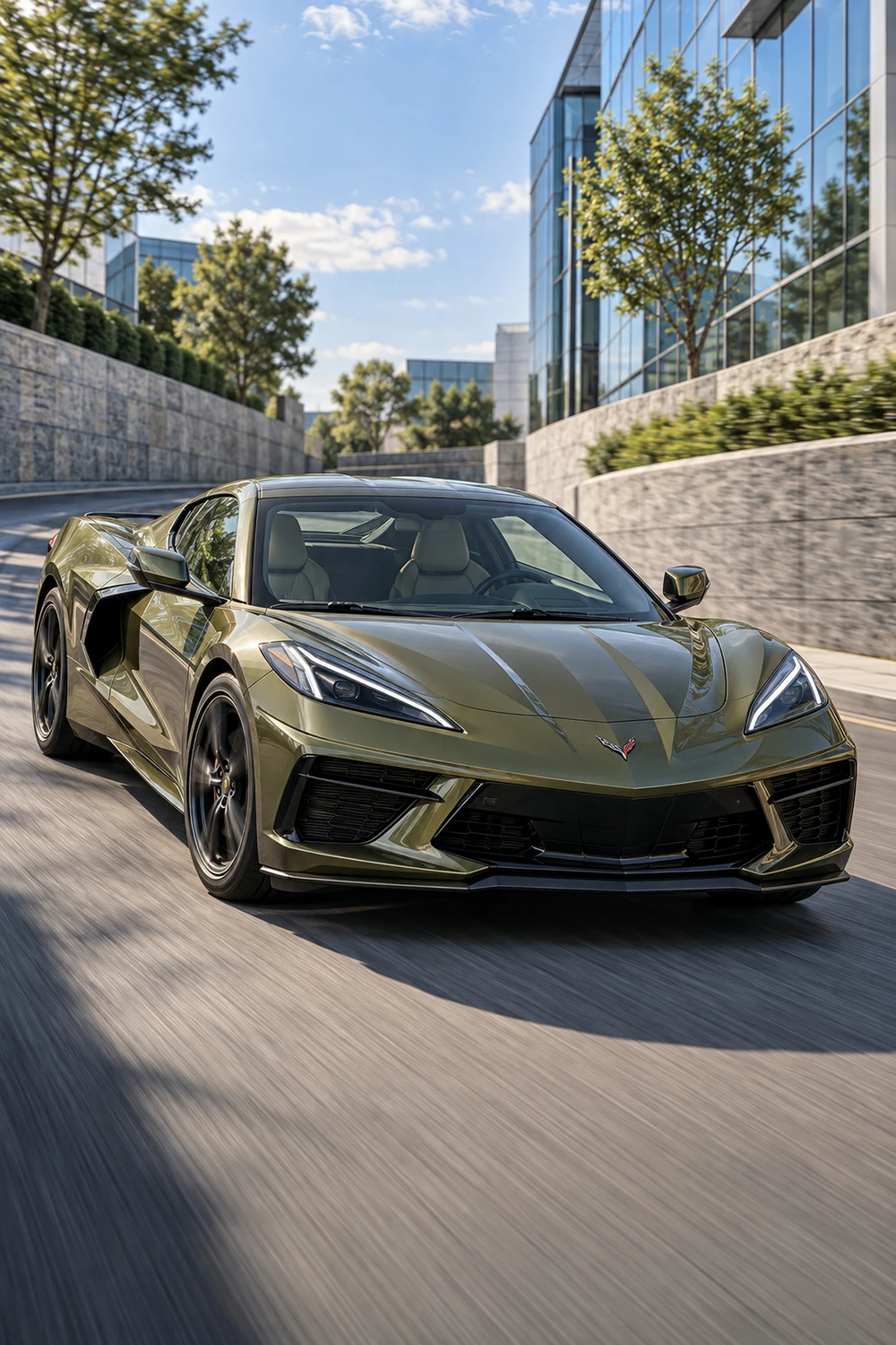 АВТО 1006789 Chevrolet Corvette C8 оливковый гранитный поворот