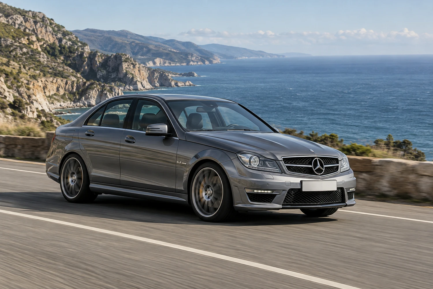 АВТО 1007263 Mercedes C63 AMG W204 серый прибрежная дорога