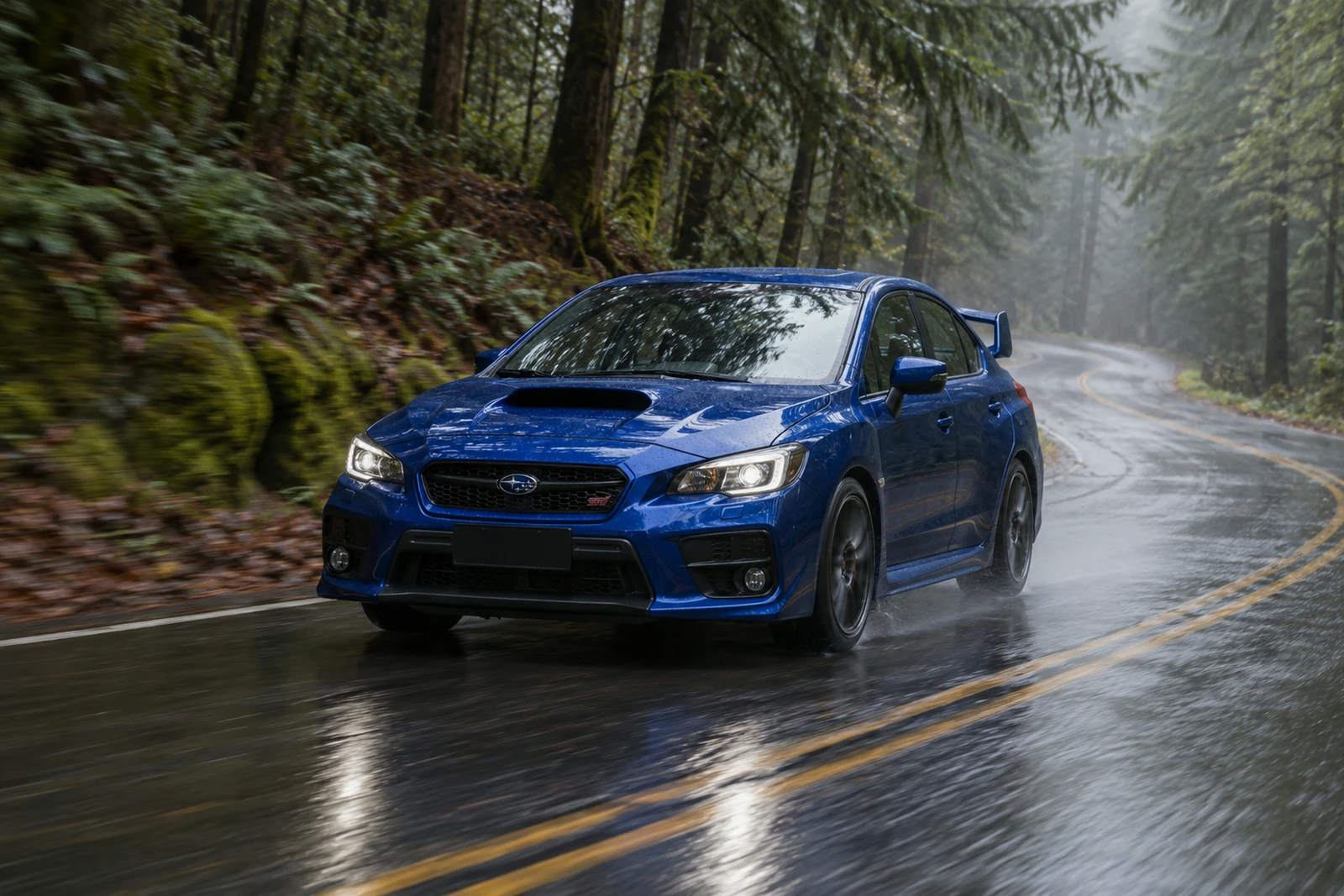АВТО 1007684 Субару-WRX-STI-дождливый-лес