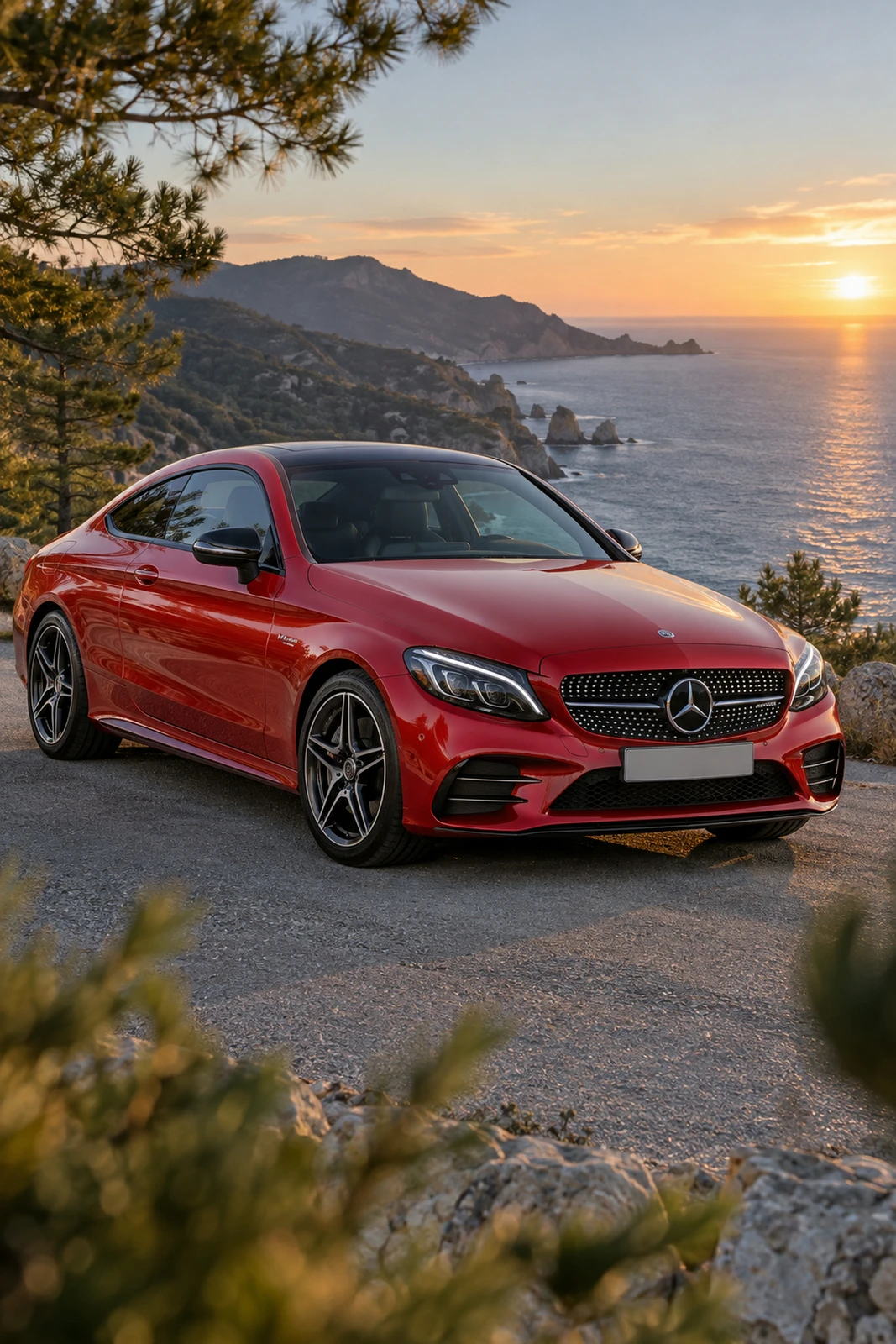 АВТО 1008011 Мерседес AMG C43 Морской мыс на закате