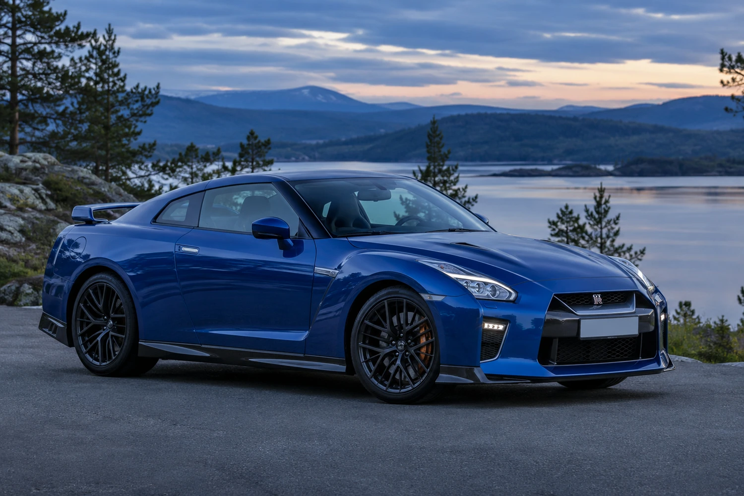 АВТО 1007463 Nissan GTR R35 синий каменистый берег озера