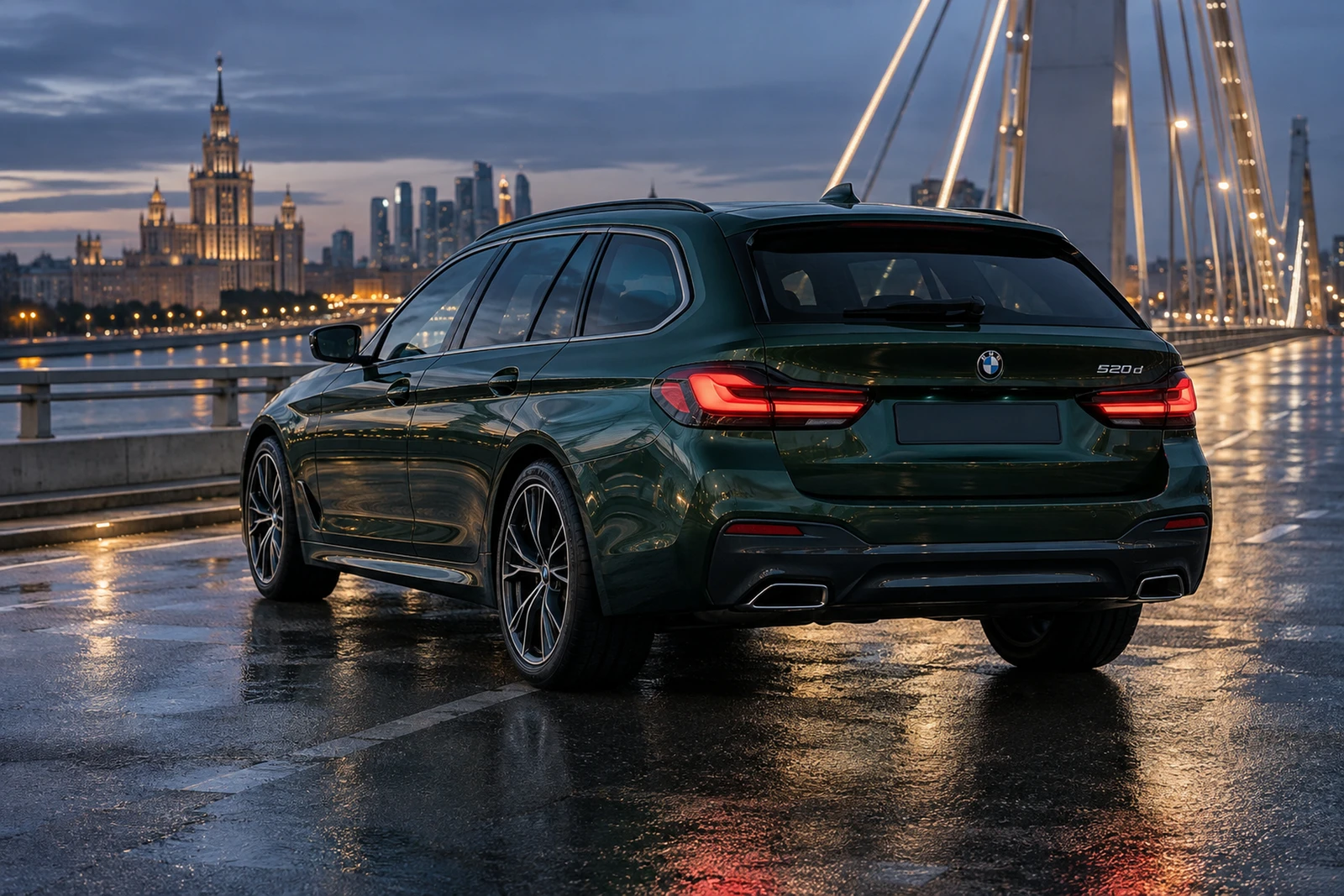 АВТО 1008136 БМВ 520d Туринг зелёный Ночной мост