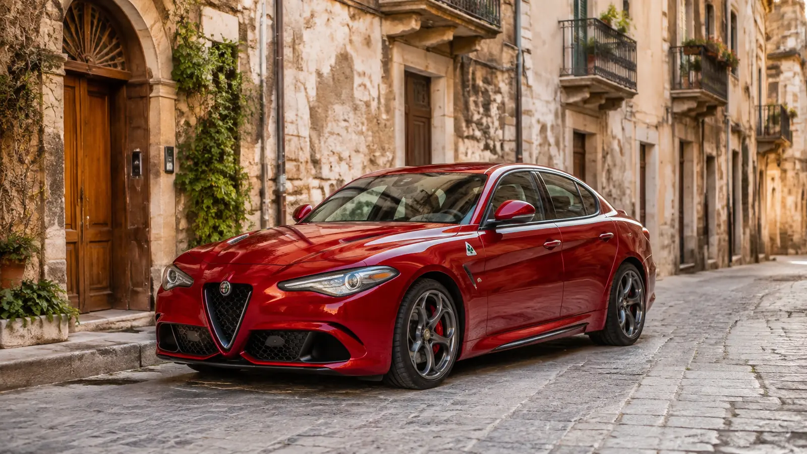 АВТО 1000064 красная Alfa Romeo Giulia в старом городе