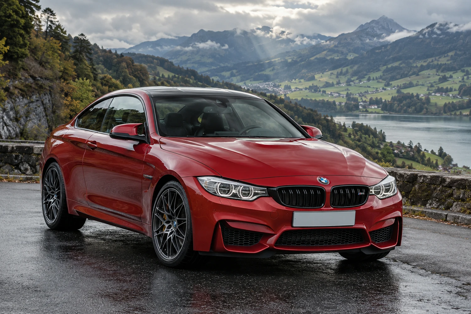 АВТО 1007448 BMW M4 F82 красный свет после дождя