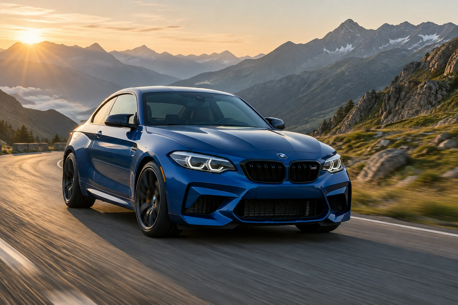 АВТО 1007532 синий BMW M2 на альпийском перевале
