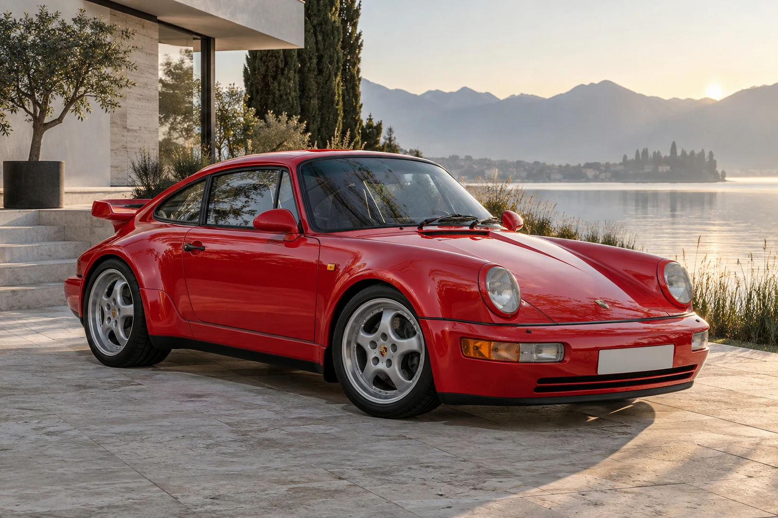 АВТО 1008584 Порше 911 Turbo 964 красный Дом Баухаус у озера