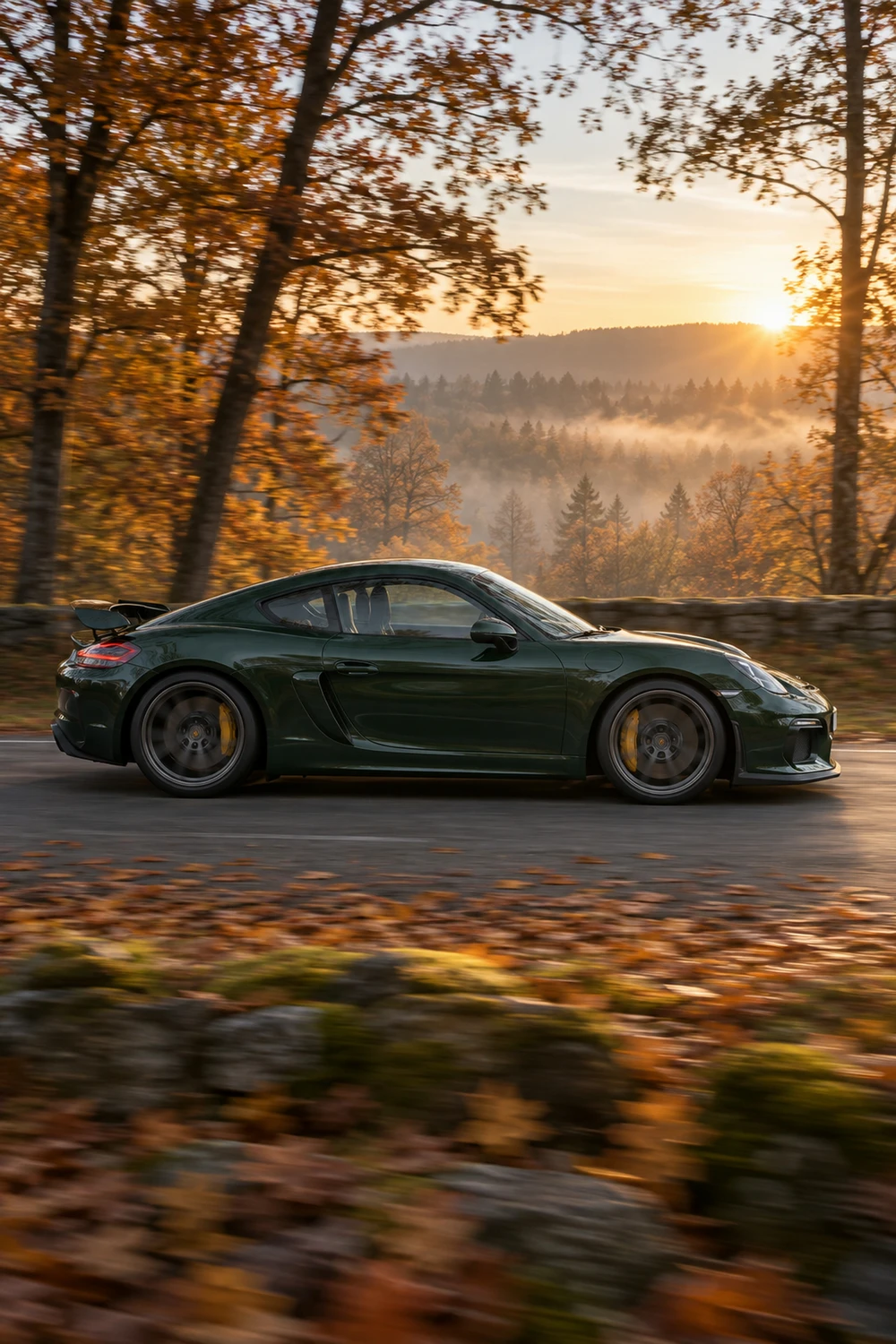 АВТО 1007246 Porsche Cayman GT4 981 зелёный осенняя трасса