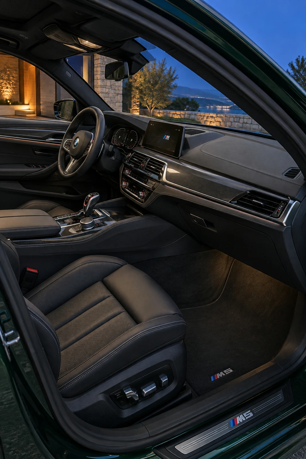 АВТО 1007885 БМВ M5 зелёный Салон и панель