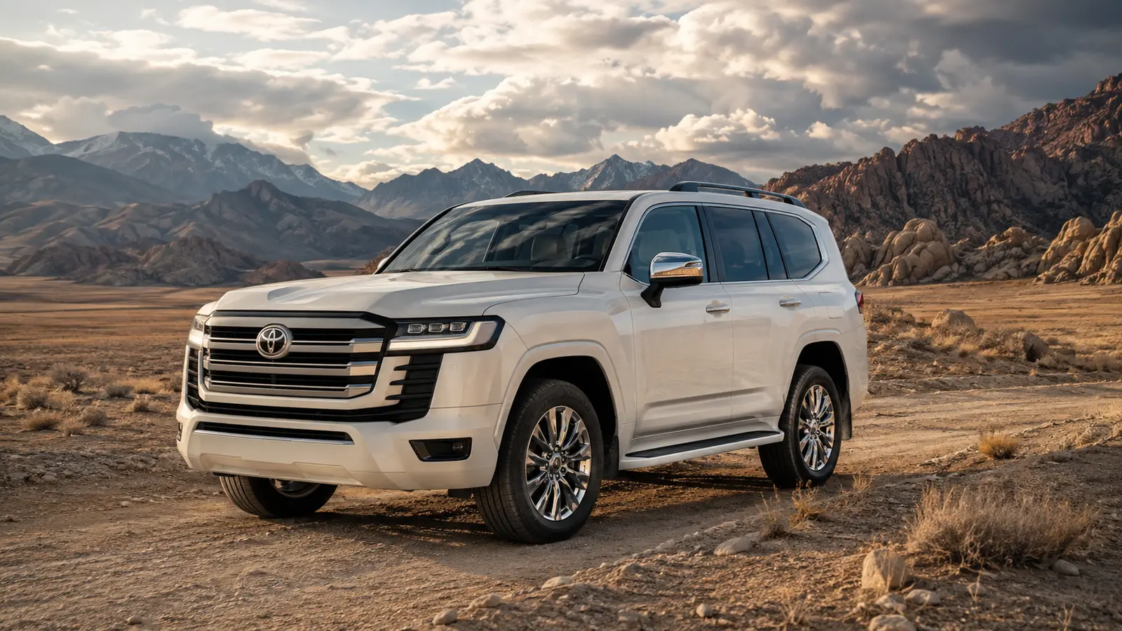 АВТО 1000224 белый Toyota Land Cruiser 300 в каменной пустыне