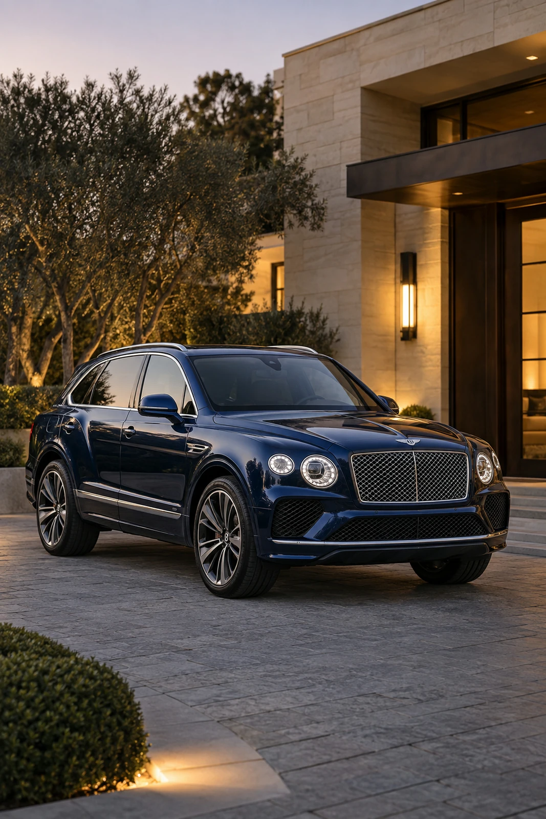 АВТО 1007577 синий Bentley Bentayga у современного особняка