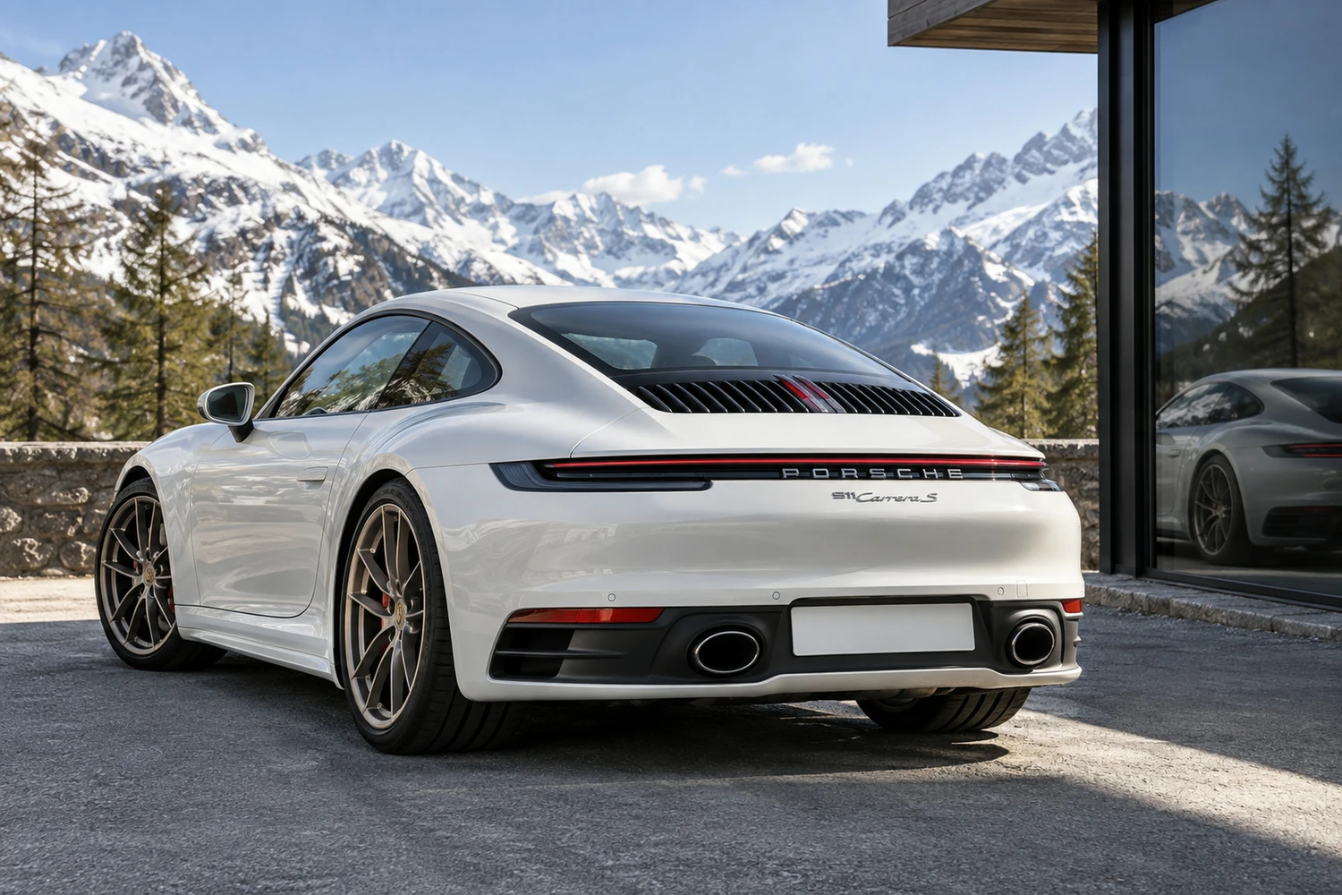 АВТО 1007181 Porsche 911 Carrera S 992 жемчужный белый лиственницы в снегу