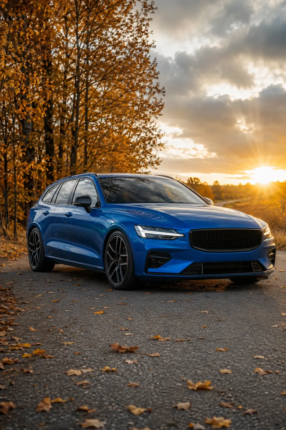 АВТО 1003960 синий Volvo V60 Polestar на осенней дороге Швеции