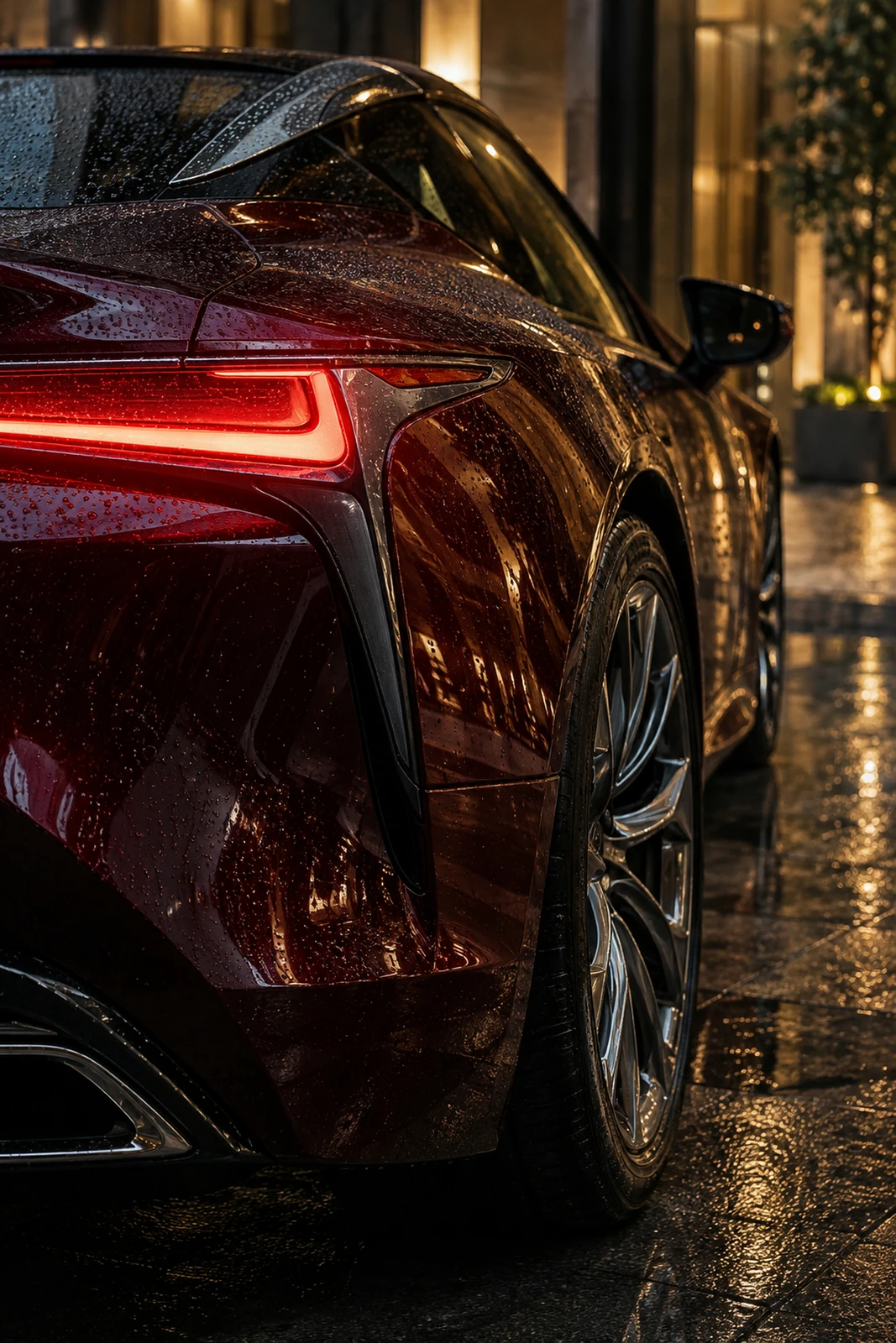 АВТО 1007527 задний фонарь Lexus LC500 под дождём