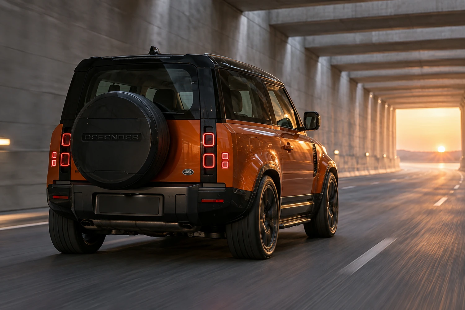 АВТО 1006819 Land Rover Defender 90 оранжевый бетонный тоннель