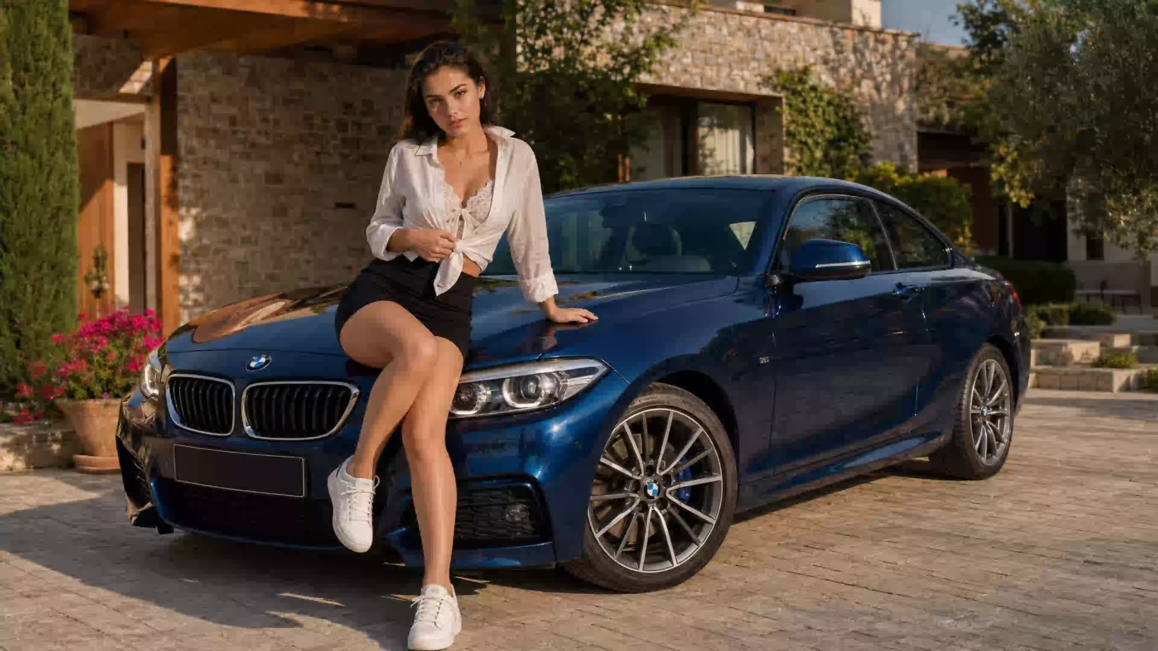 ДЕВ 00328 девушка солнечная фотосессия с bmw у виллы