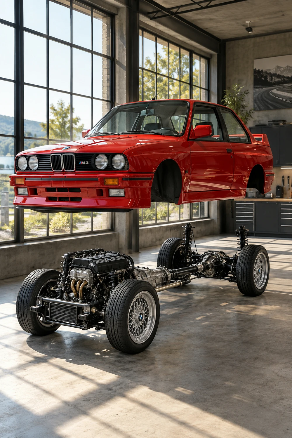 АВТО 1007225 BMW M3 E30 красный кузов над механикой