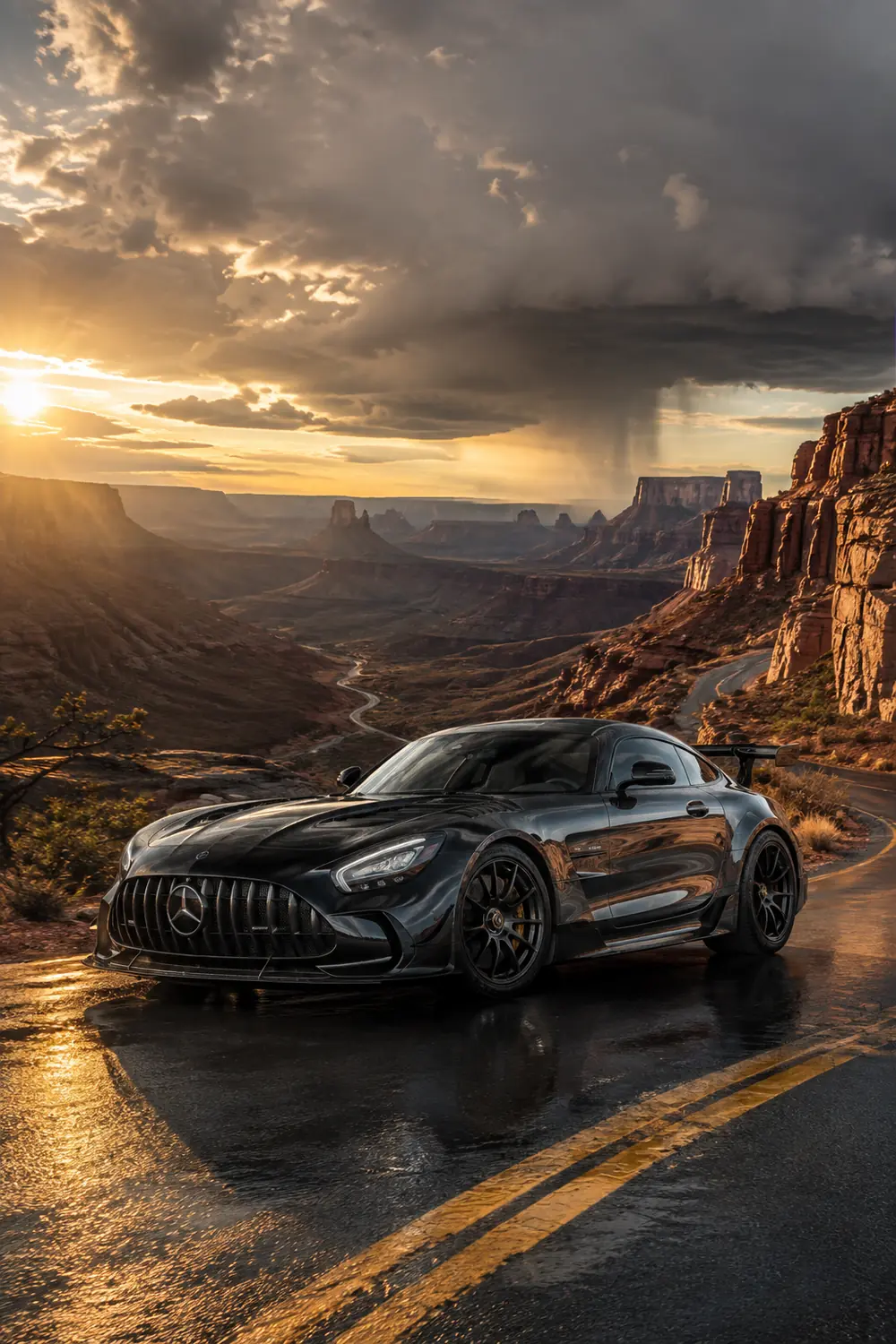 АВТО 1003855 чёрный Mercedes AMG GT Black Series в пустынной долине