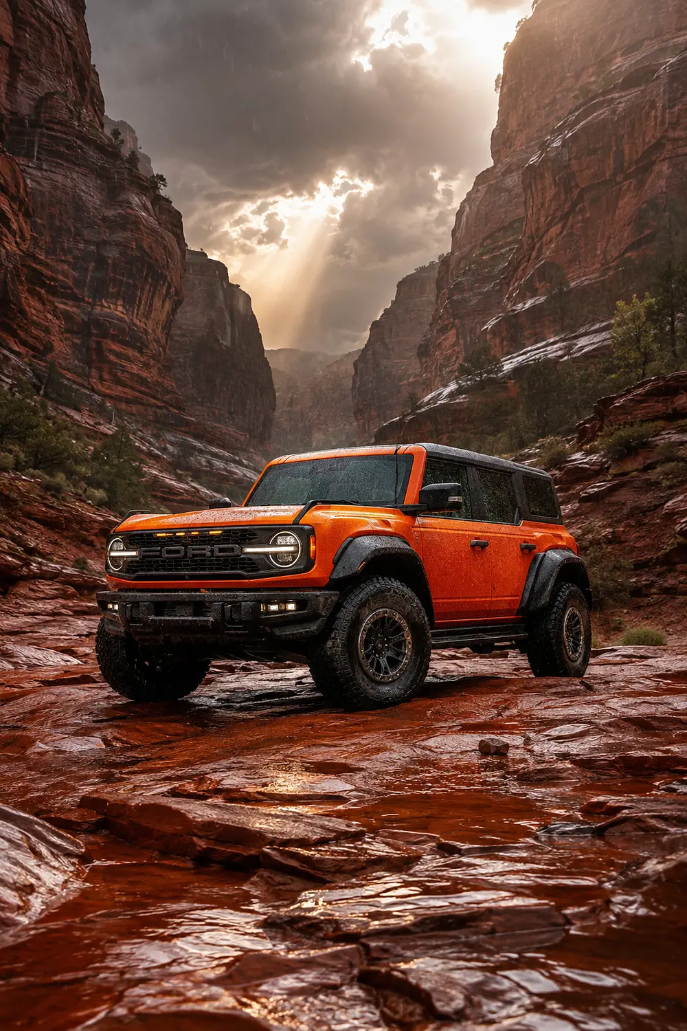 АВТО 1003499 оранжевый Ford Bronco Raptor в грозовом каньоне