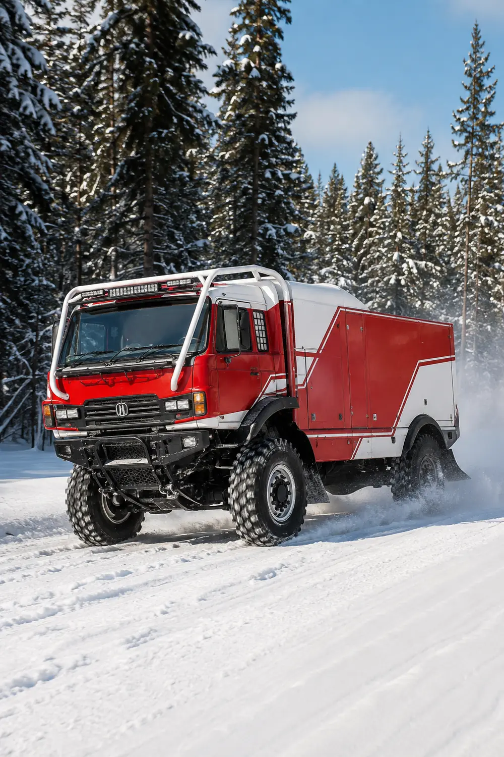 АВТО 1003751 раллийный КАМАЗ на снежной лесной трассе