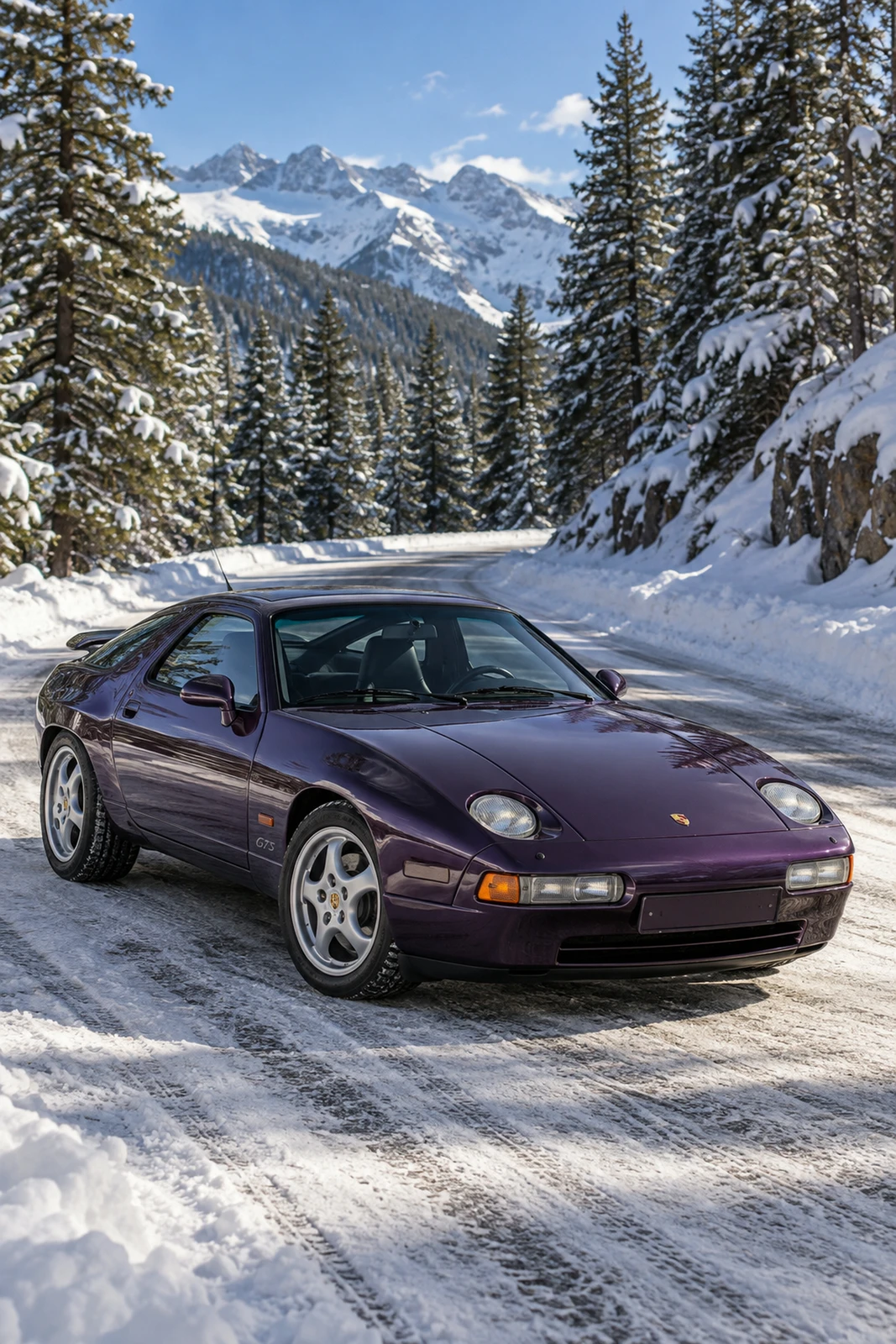 АВТО 1008535 Порше 928 GTS фиолетовый Сосновый бор зимой