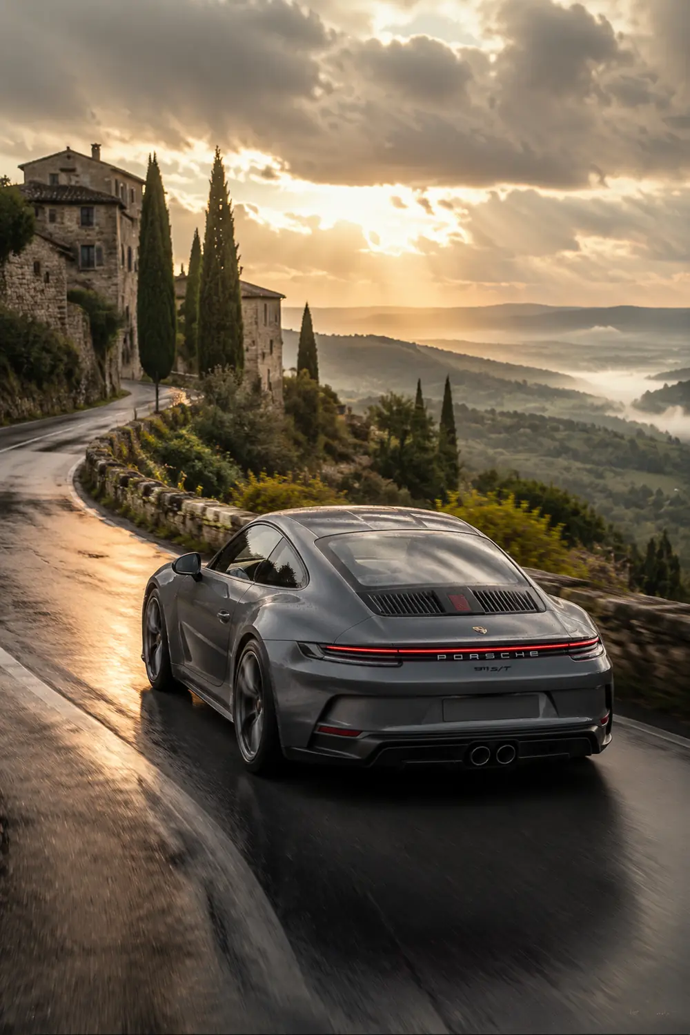 АВТО 1003842 серый Porsche 911 ST в каменной деревне Прованса