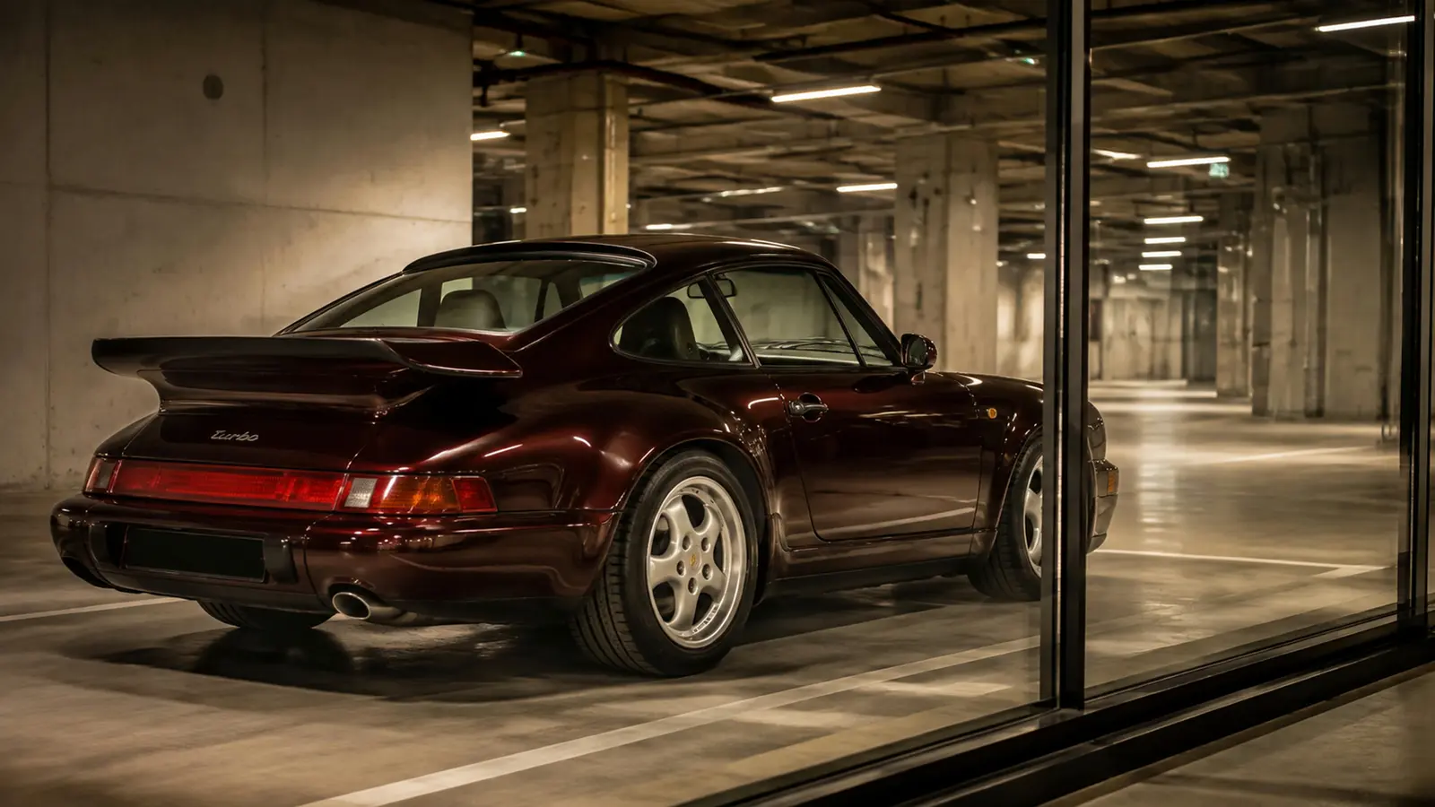 АВТО 1003366 бордовый Porsche 964 Turbo крупно боковое зеркало и плечо кузова