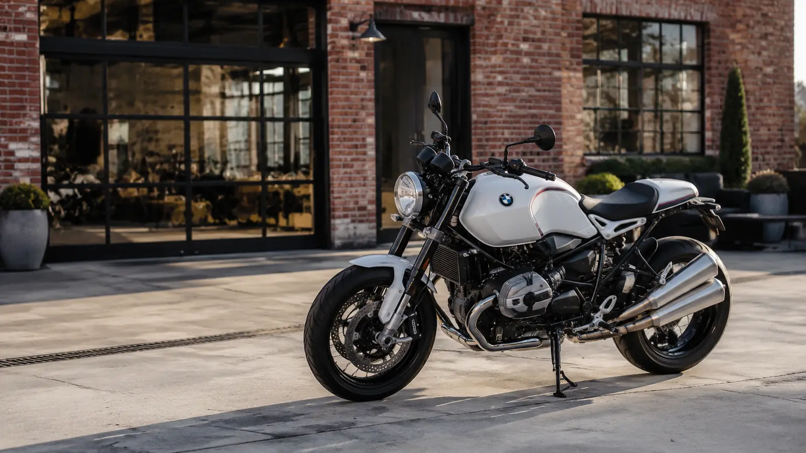 АВТО 1001530 Белый BMW R nineT у мастерской