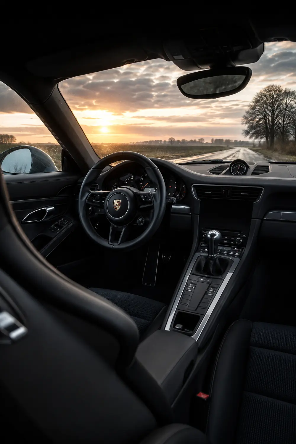АВТО 1003809 пустой салон Porsche 911 на рассвете