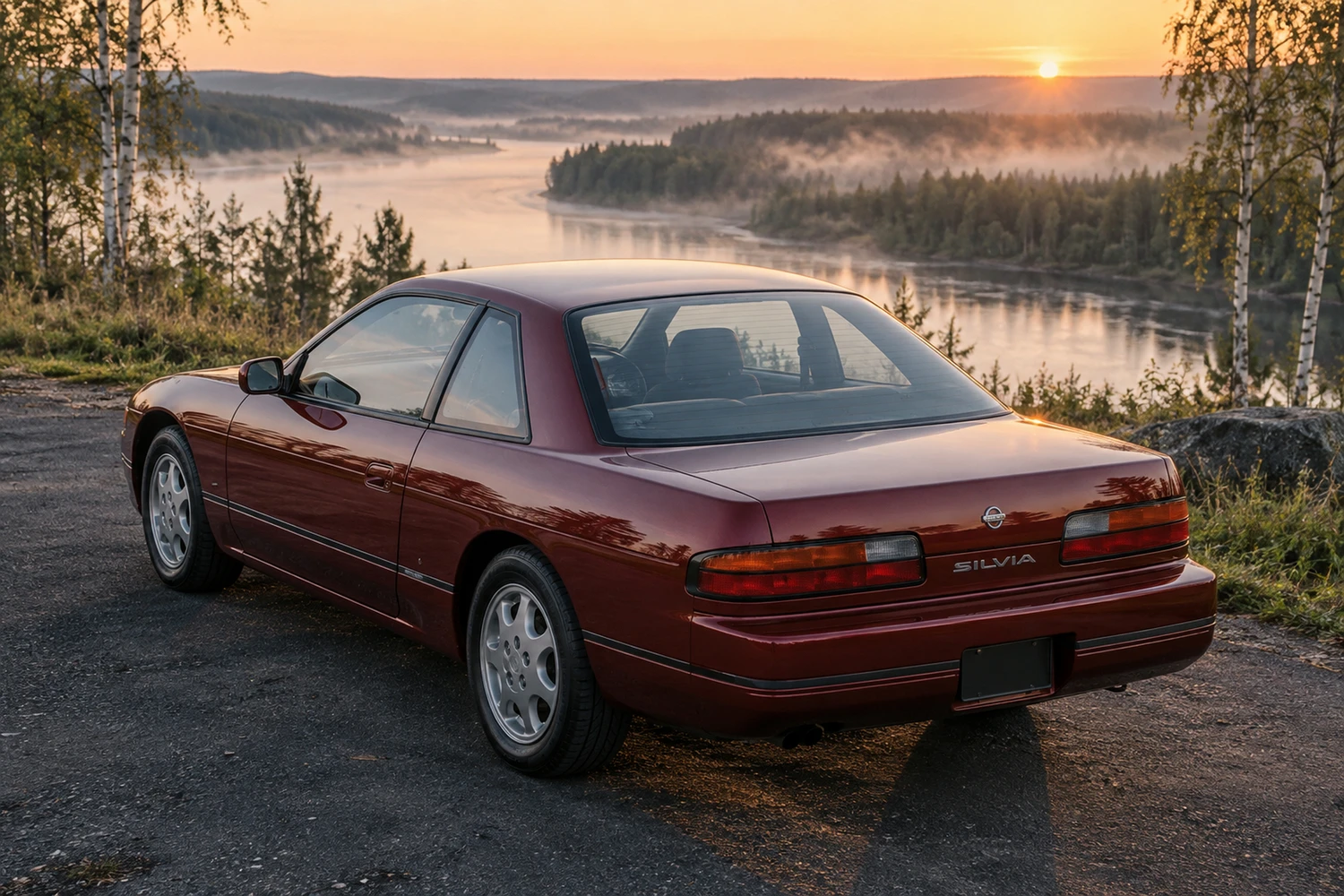 АВТО 1006715 Nissan Silvia S13 гранатовый роса у реки