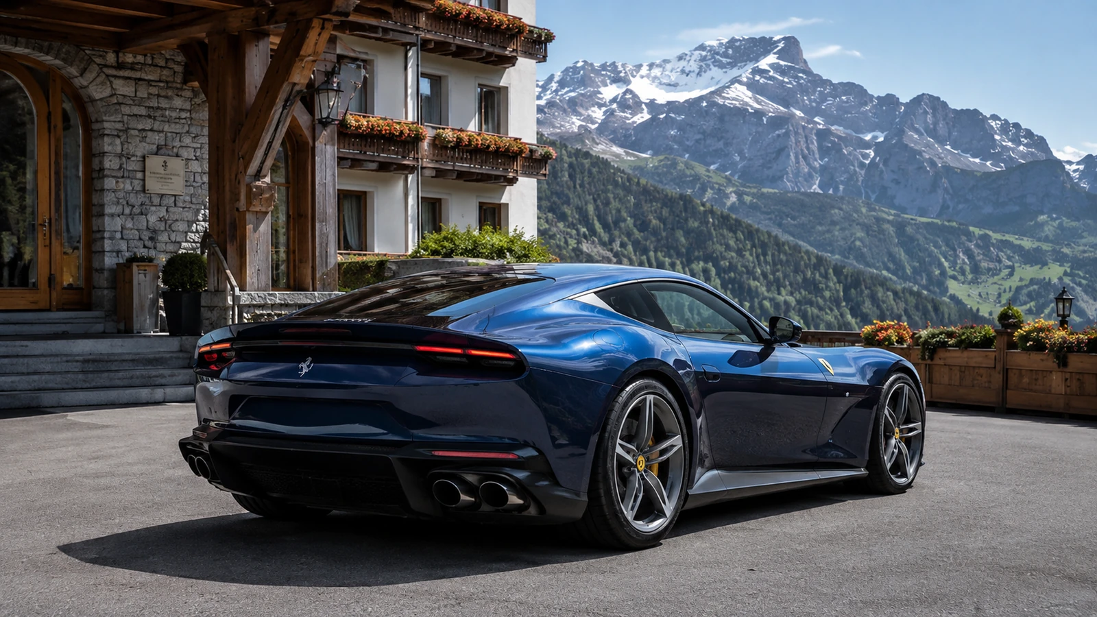 АВТО 1001286 синий Ferrari 12Cilindri у горного отеля