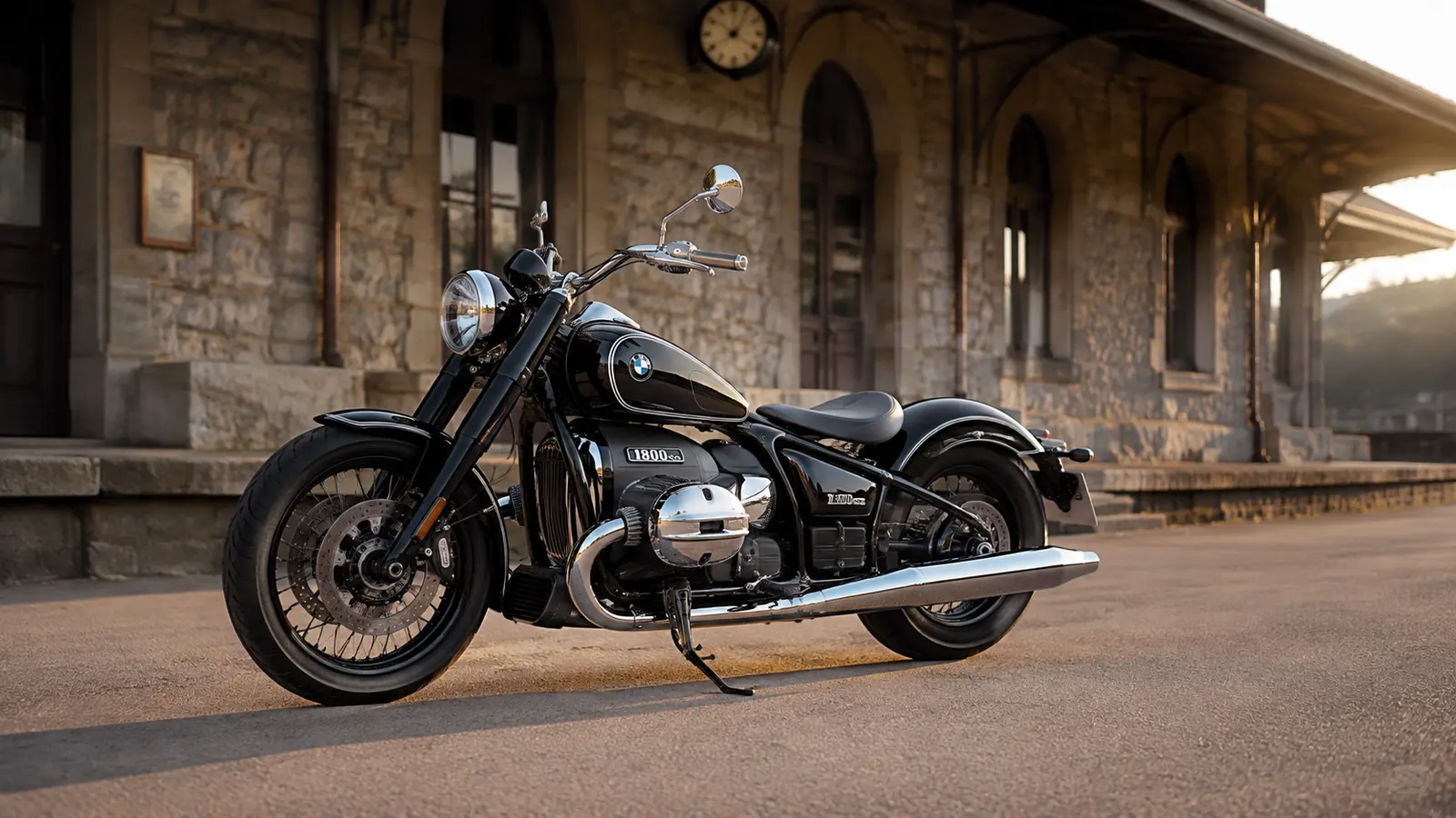 АВТО 1000236 чёрный BMW R 18 Classic у каменной станции