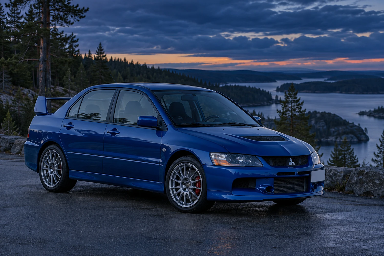 АВТО 1007322 Mitsubishi Lancer Evolution IX синий сумерки у леса