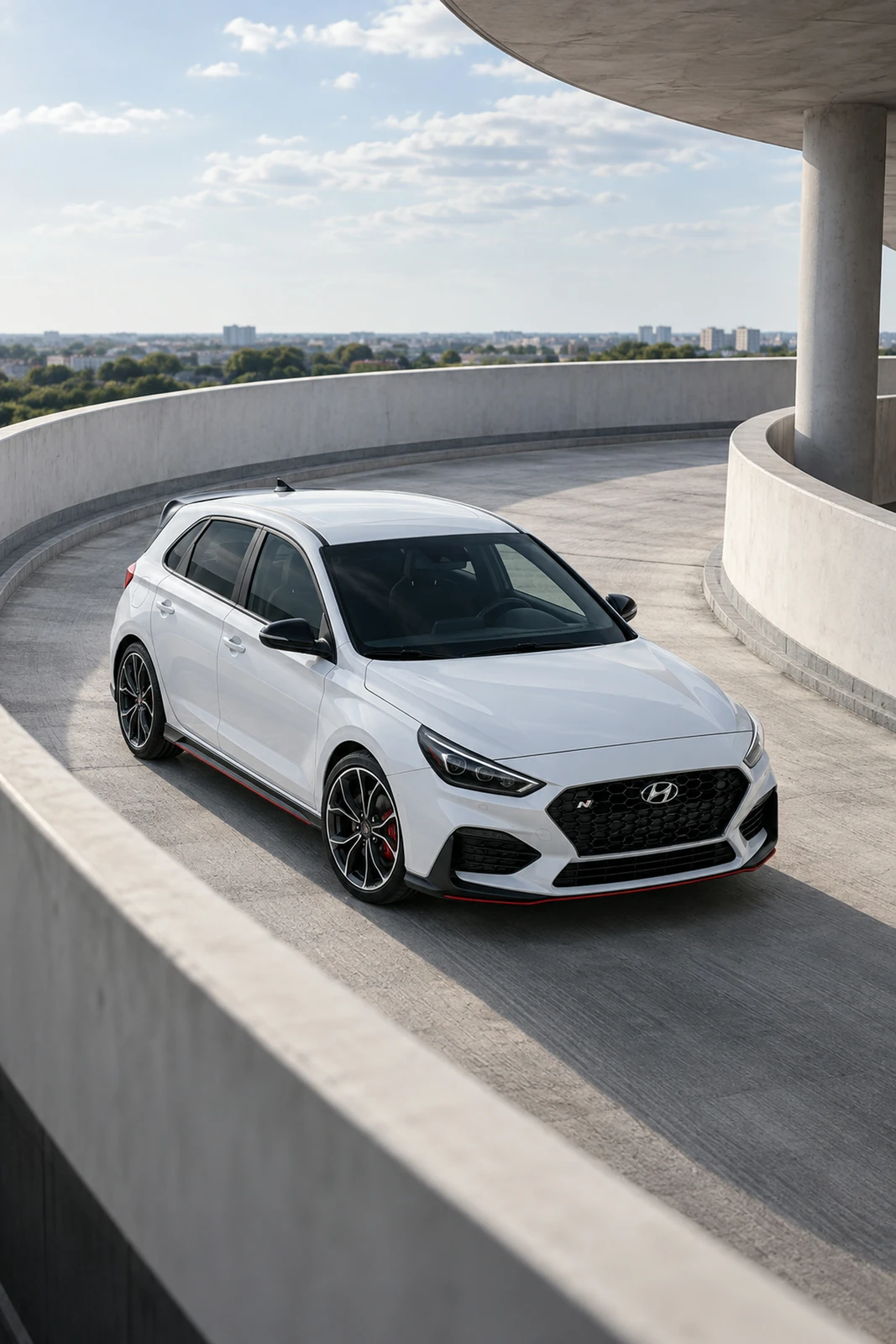 АВТО 1007503 белый Hyundai i30 N на винтовом паркинге