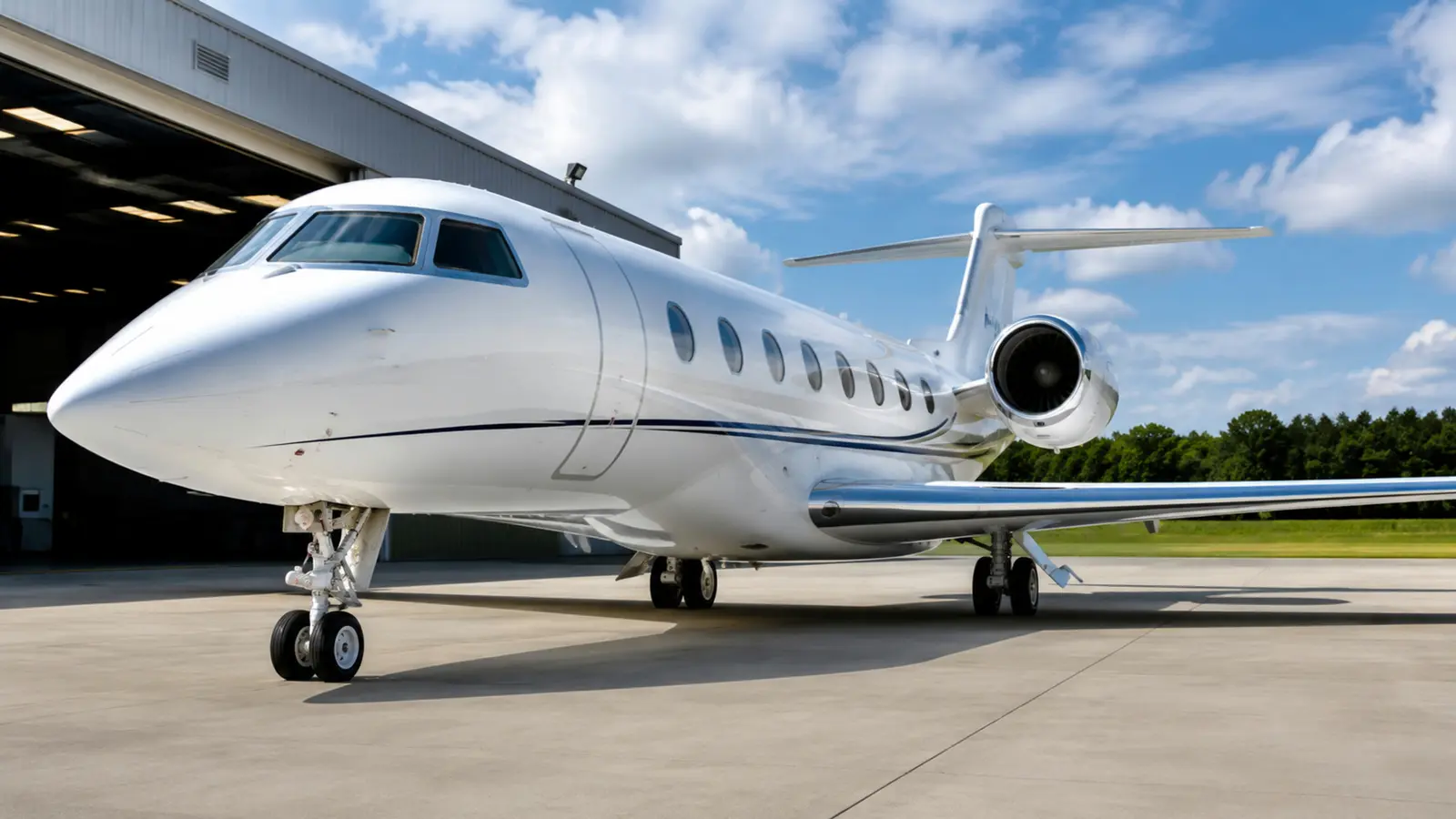 АВТО 1002936 белый Gulfstream G650 крупно у современного ангара